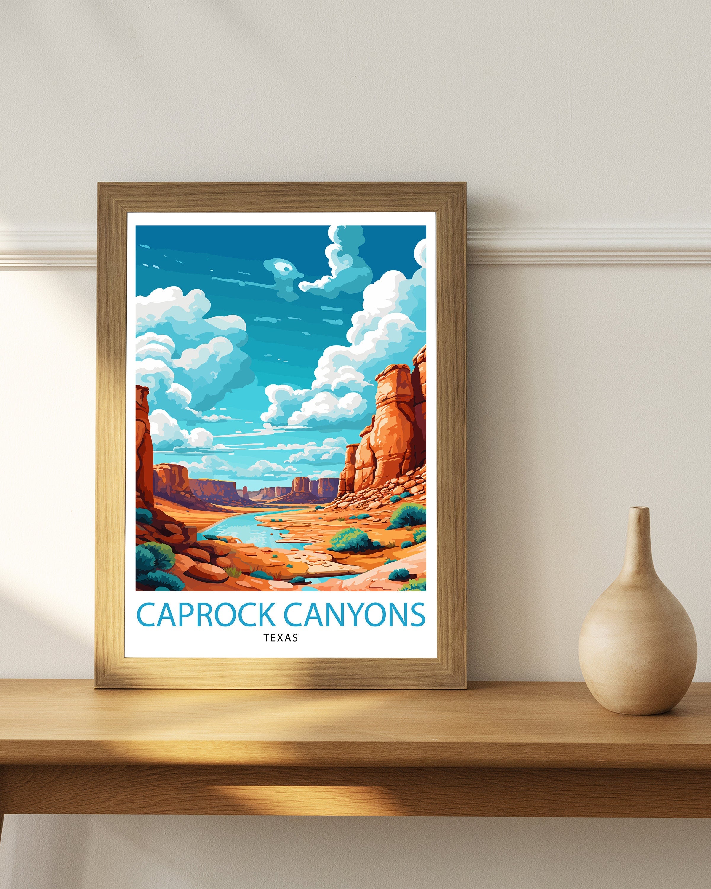 Caprock Canyons Texas Travel Print| Caprock Canyons Wall Art Texas Travel Poster Caprock Canyons Illustration Gift for Texas Travel Texas