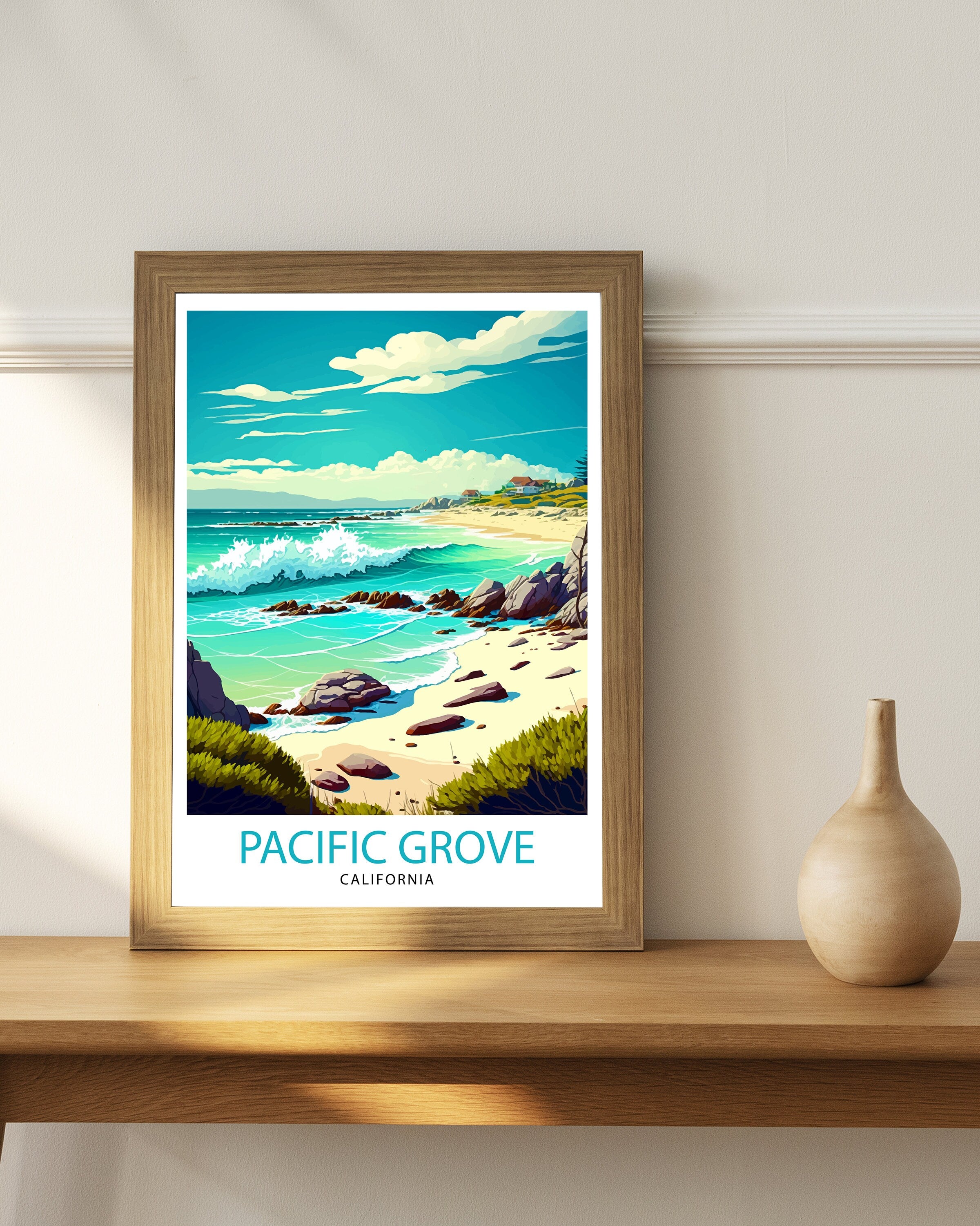 Pacific Grove California Travel Print Pacific Grove Wall Decor California Coastal Art Pacific Grove Travel Poster Pacific Grove Illustration