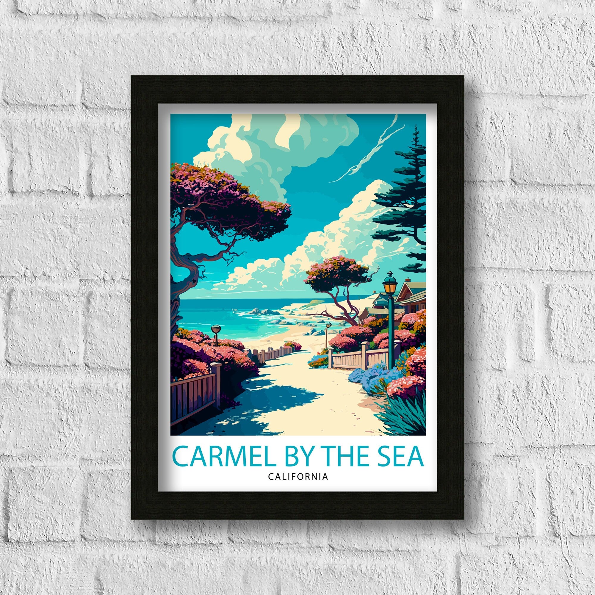 Carmel-by-the-Sea California Travel Print| Carmel Wall Art Home Living Decor Travel Poster Gift for Carmel California Coastal Decor