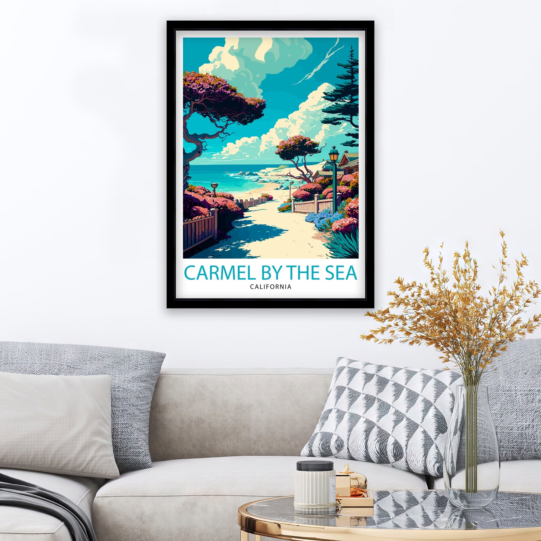 Carmel-by-the-Sea California Travel Print| Carmel Wall Art Home Living Decor Travel Poster Gift for Carmel California Coastal Decor