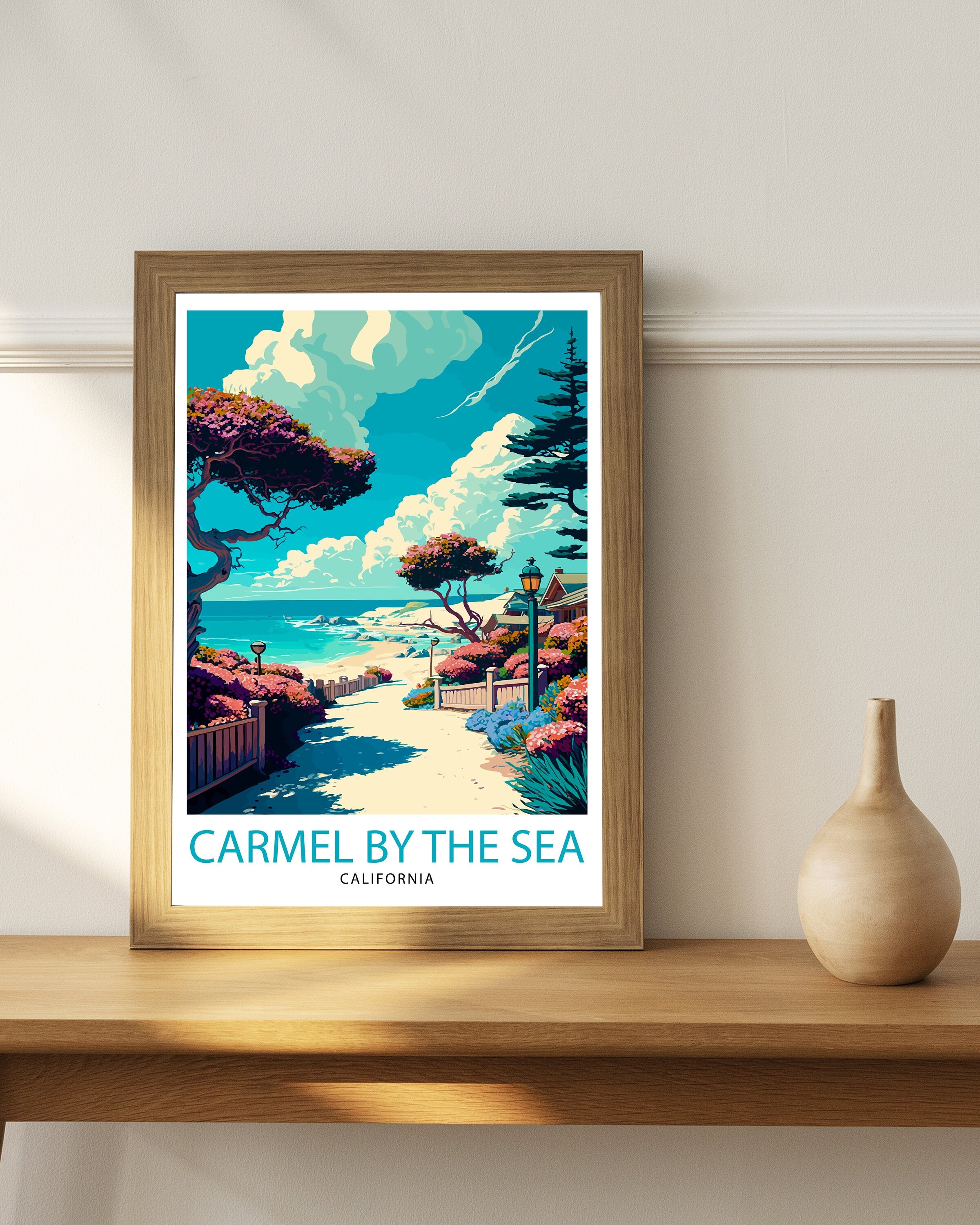 Carmel-by-the-Sea California Travel Print| Carmel Wall Art Home Living Decor Travel Poster Gift for Carmel California Coastal Decor