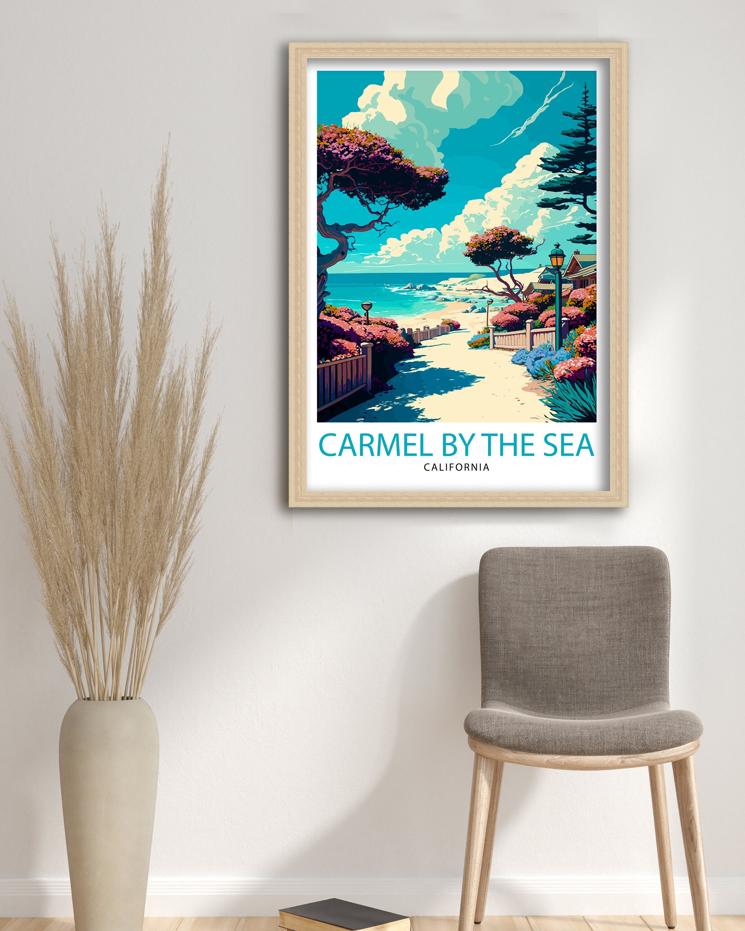 Carmel-by-the-Sea California Travel Print| Carmel Wall Art Home Living Decor Travel Poster Gift for Carmel California Coastal Decor