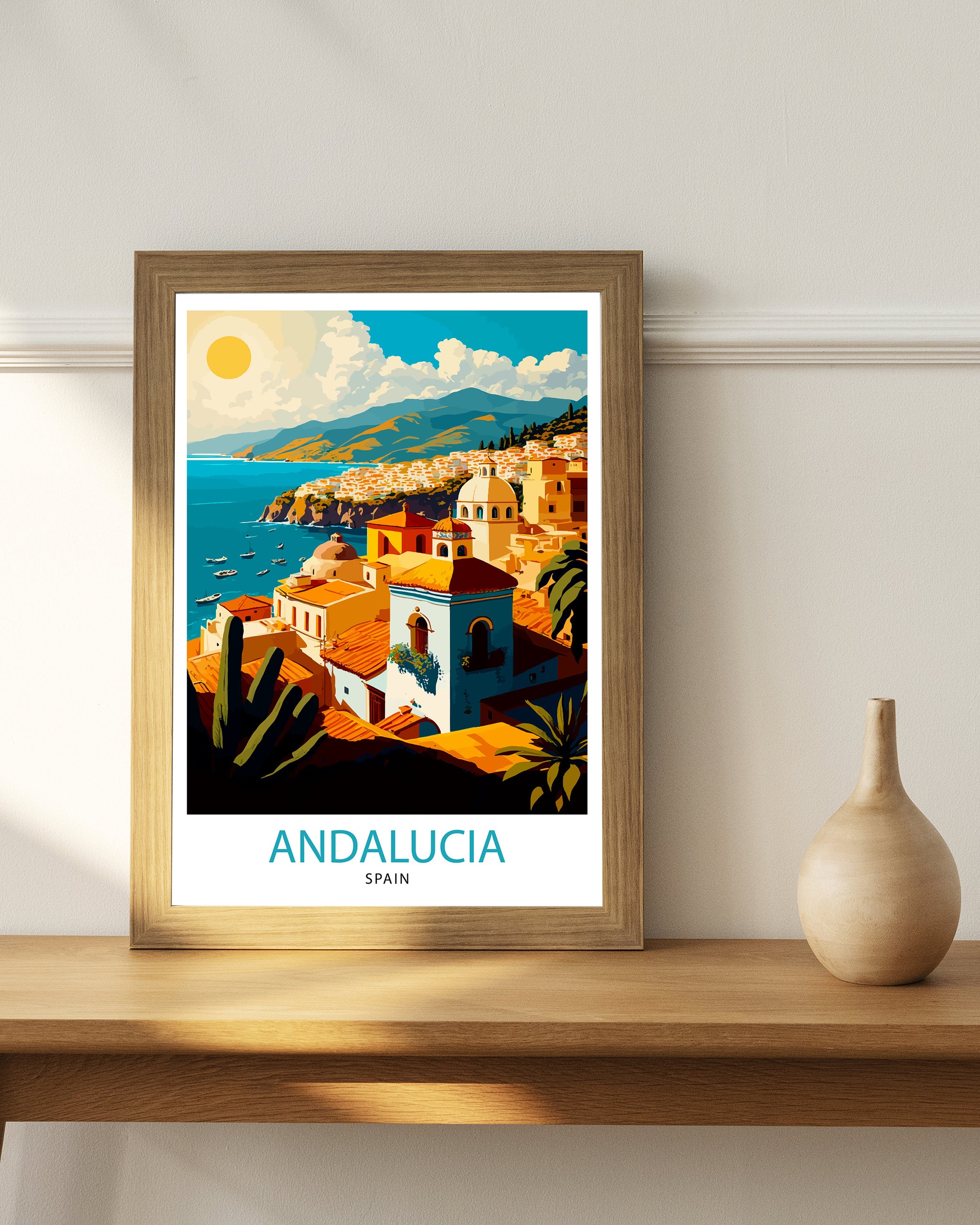 Andalucia Spain Travel Print, Coastal Cityscape Art