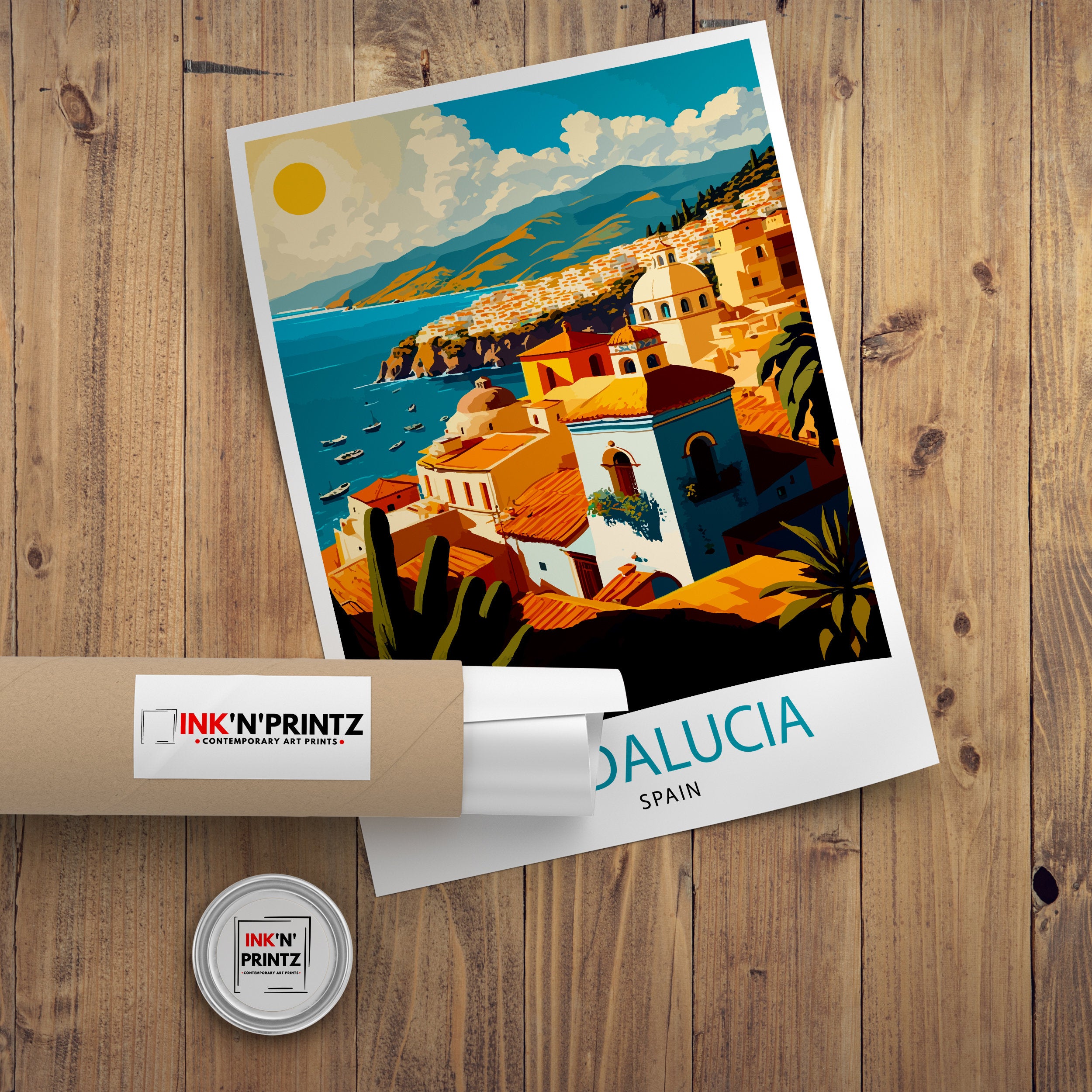 Andalucia Spain Travel Print, Coastal Cityscape Art