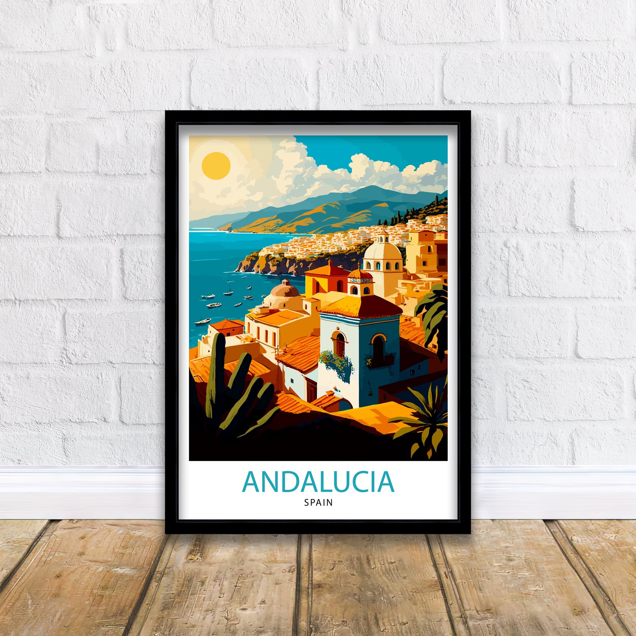 Andalucia Spain Travel Print, Coastal Cityscape Art