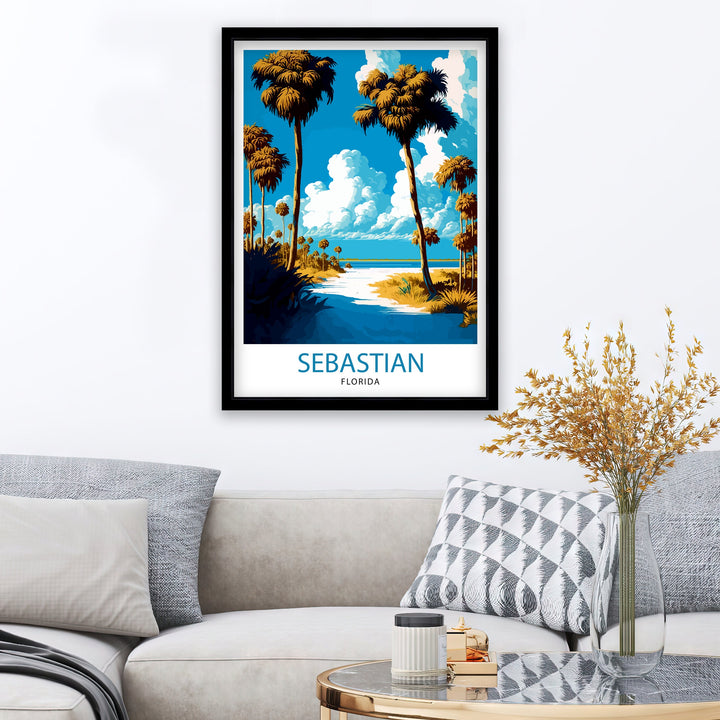 Sebastian Florida Travel Poster|, Coastal Wall Art, Beach Decor, Florida Landscape Poster, Tropical Home Decor