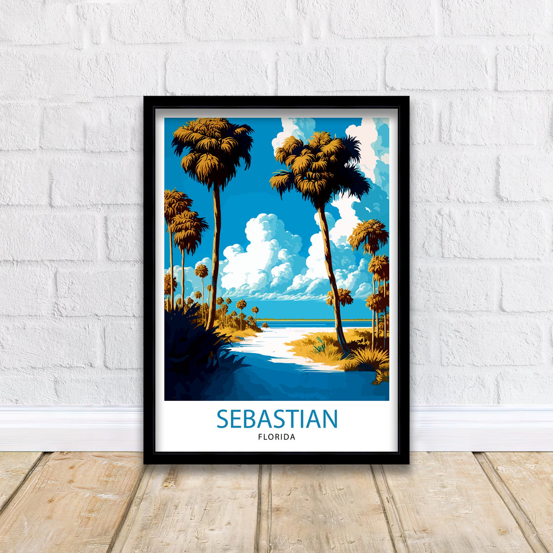 Sebastian Florida Travel Poster|, Coastal Wall Art, Beach Decor, Florida Landscape Poster, Tropical Home Decor