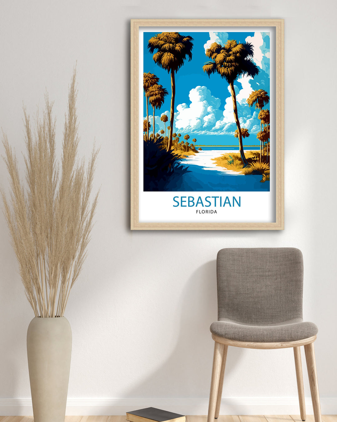 Sebastian Florida Travel Poster|, Coastal Wall Art, Beach Decor, Florida Landscape Poster, Tropical Home Decor