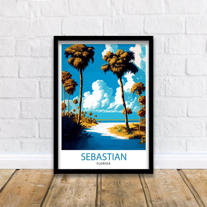 Sebastian Florida Travel Poster|, Coastal Wall Art, Beach Decor, Florida Landscape Poster, Tropical Home Decor