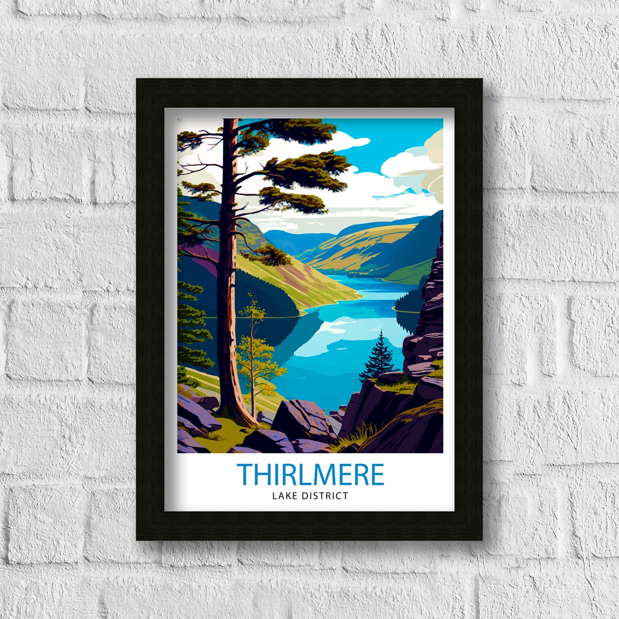 Thirlmere Lake District Travel Print Lake District Wall Decor Lake District Home Living Decor, Thirlmere Illustration Travel Poster Gift