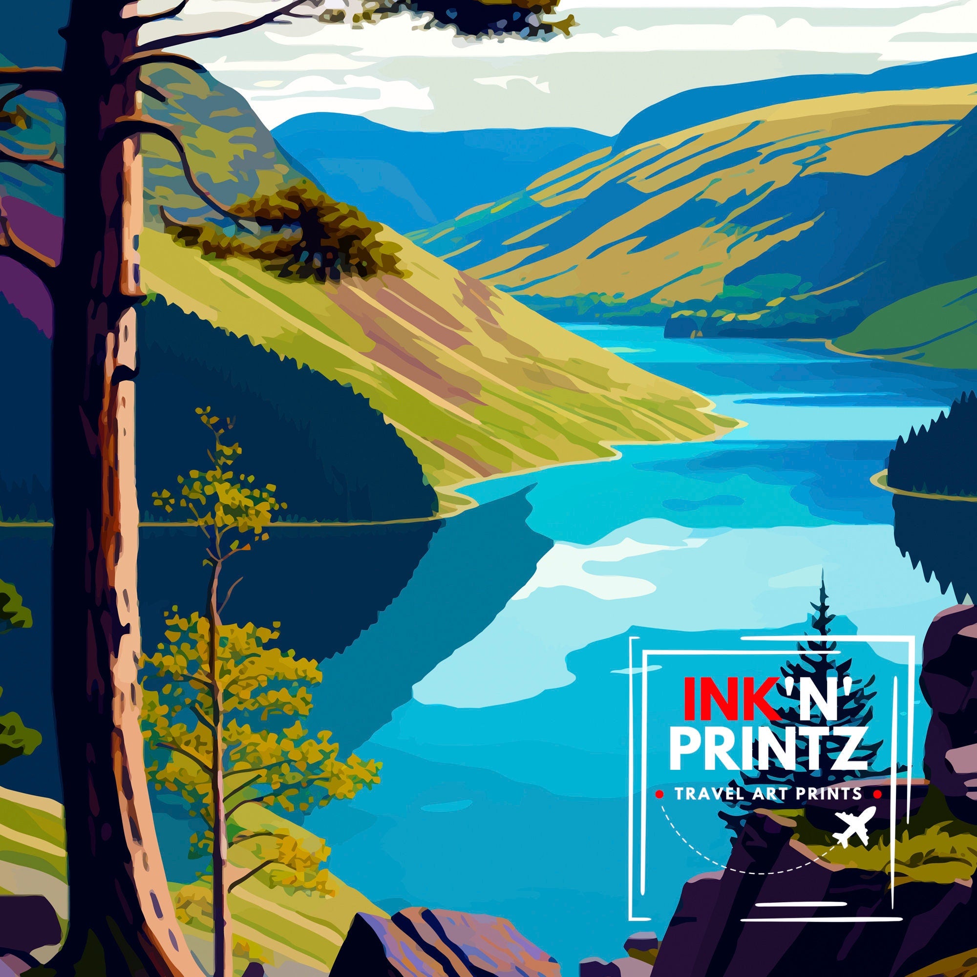 Thirlmere Lake District Travel Print Lake District Wall Decor Lake District Home Living Decor, Thirlmere Illustration Travel Poster Gift
