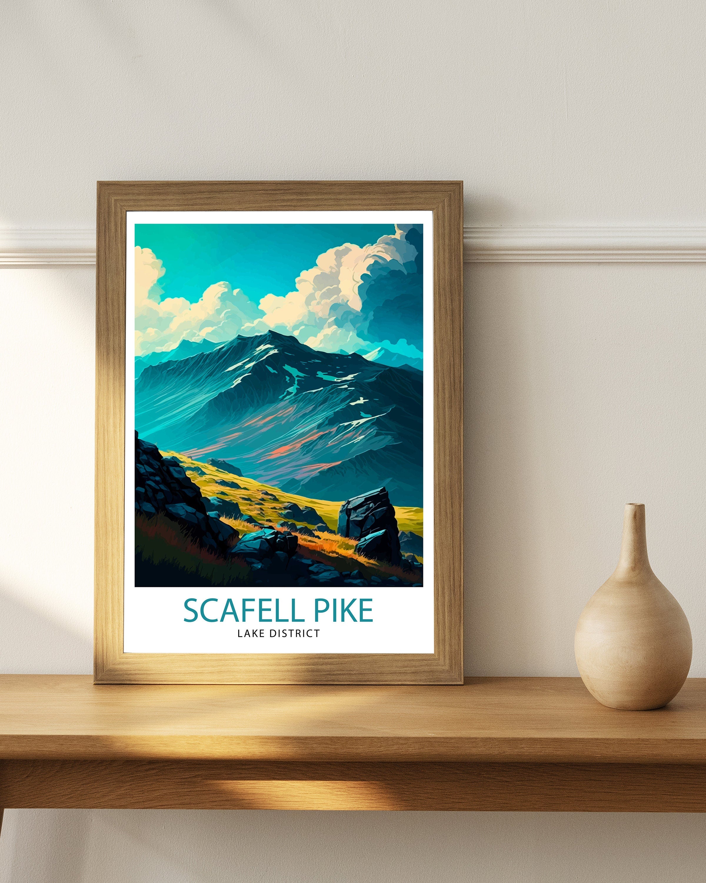 Scafell Pike Lake District Travel Print Lake District Wall Decor Lake District Home Living Decor Scafell Pike Illustration Travel Poster