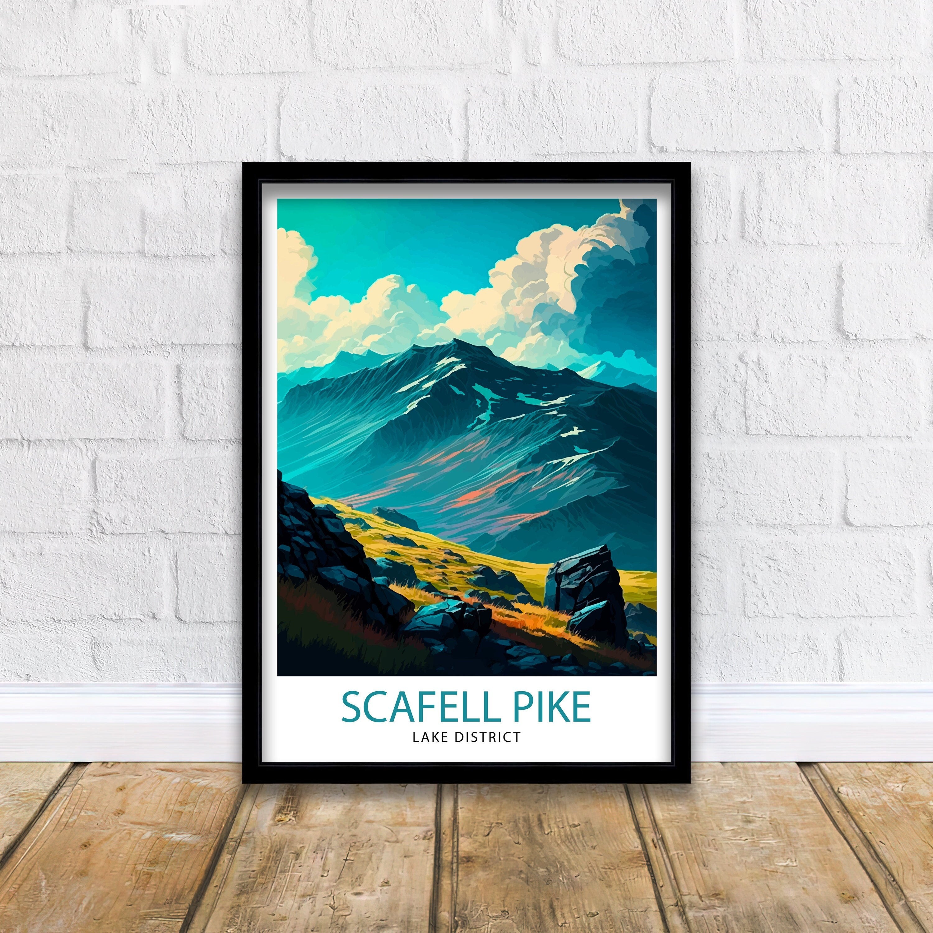 Scafell Pike Lake District Travel Print Lake District Wall Decor Lake District Home Living Decor Scafell Pike Illustration Travel Poster
