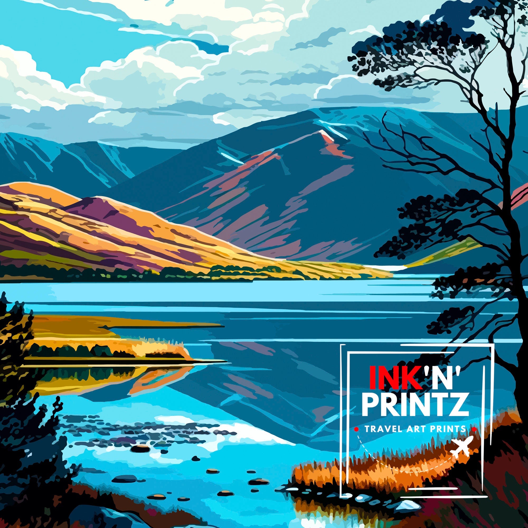 Bassenthwaite Lake Lake District Travel Print Lake District Wall Decor Lake District Home Living Decor Lake District Illustration