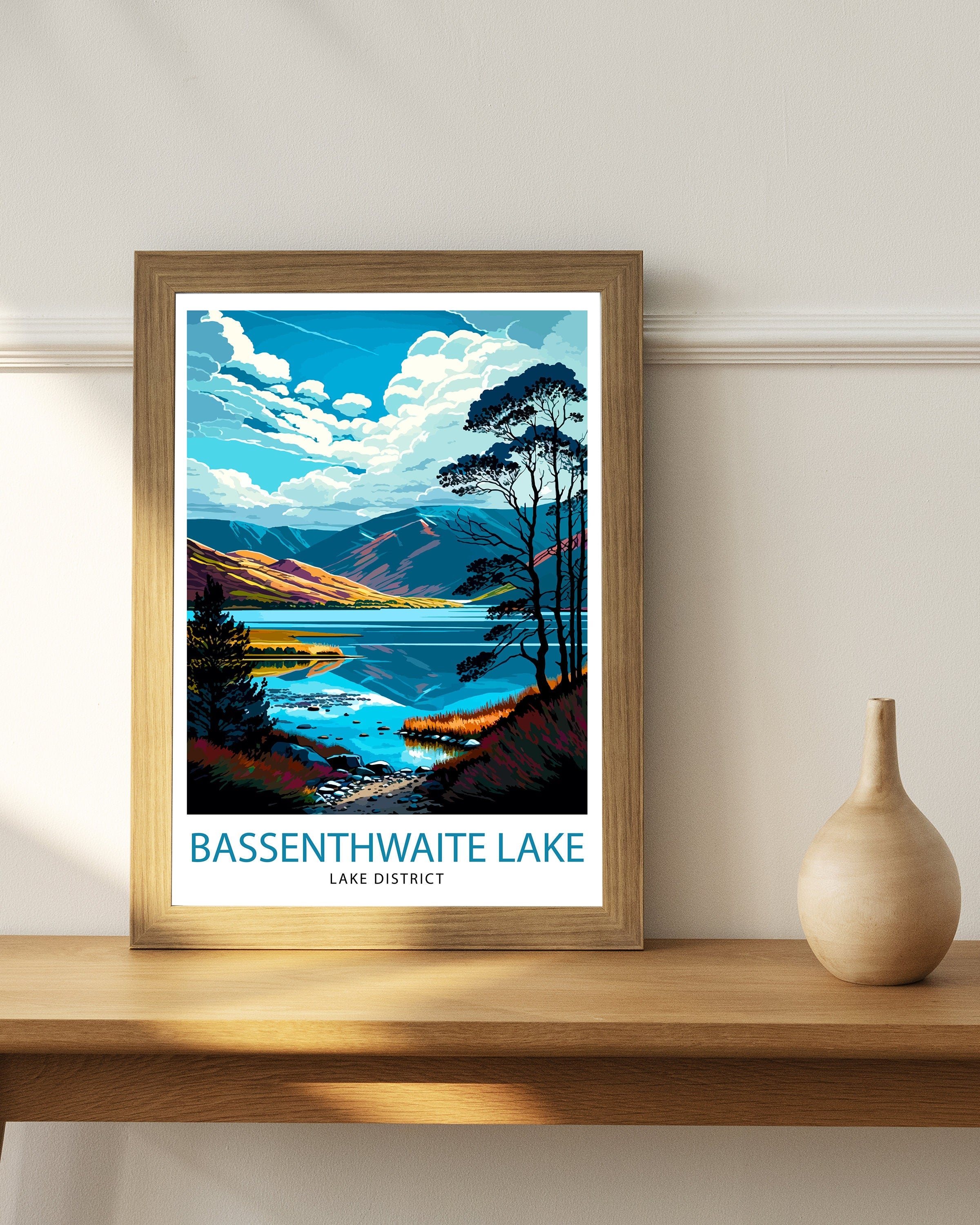 Bassenthwaite Lake Lake District Travel Print Lake District Wall Decor Lake District Home Living Decor Lake District Illustration