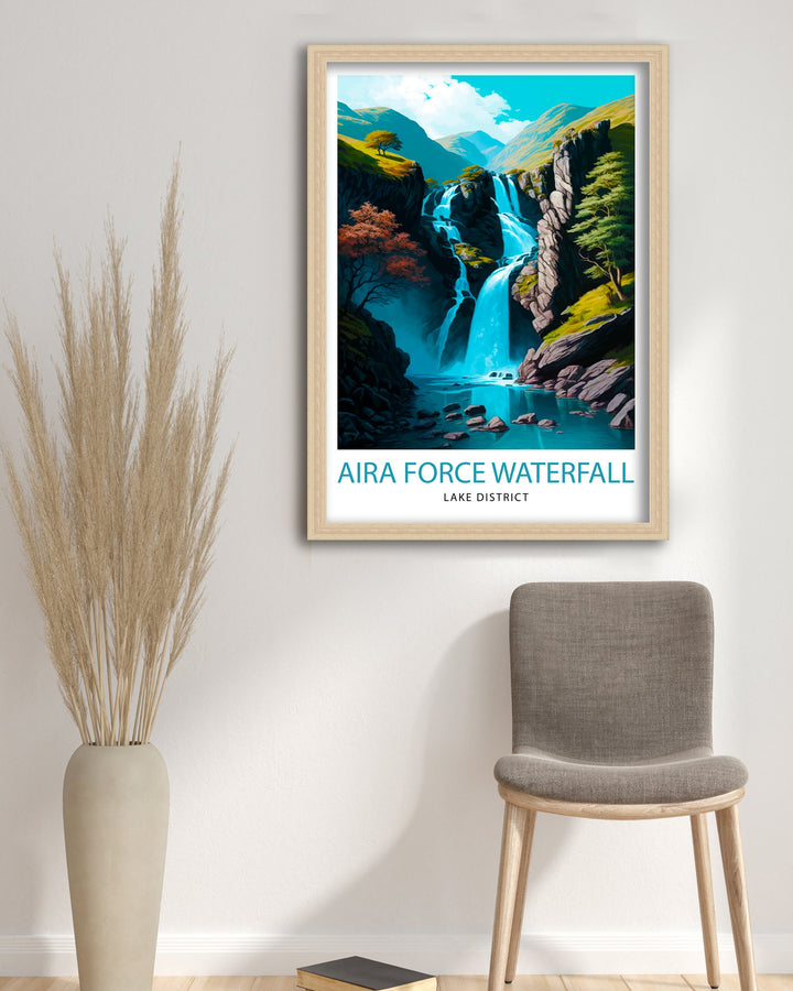 Aira Force Waterfall Lake District Travel Poster Lake District