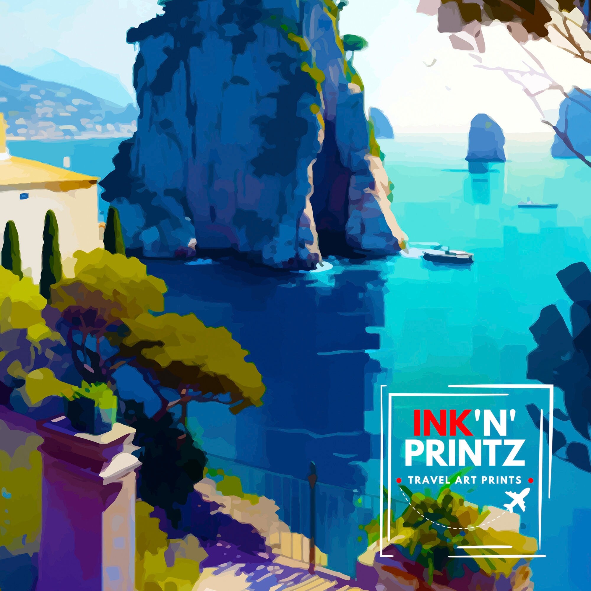 Capri Italy Travel Print Capri Wall Decor Capri Home Living Decor Capri Italy Illustration Travel Poster Gift for Capri Italy Home Decor