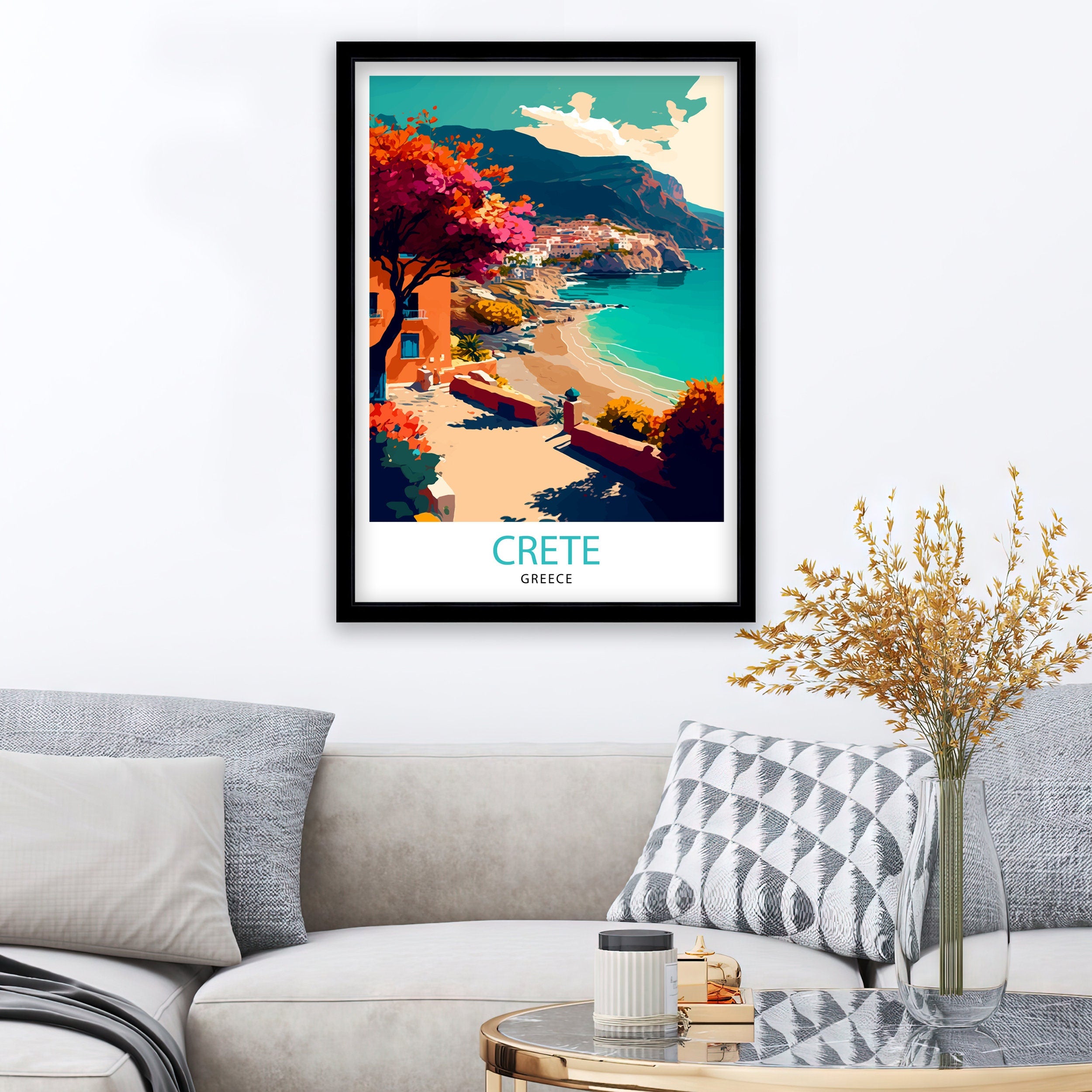 Crete Greece Travel Print Crete Wall Decor Crete Home Living Decor Crete Greece Illustration Travel Poster Gift for Crete Greece Home Decor
