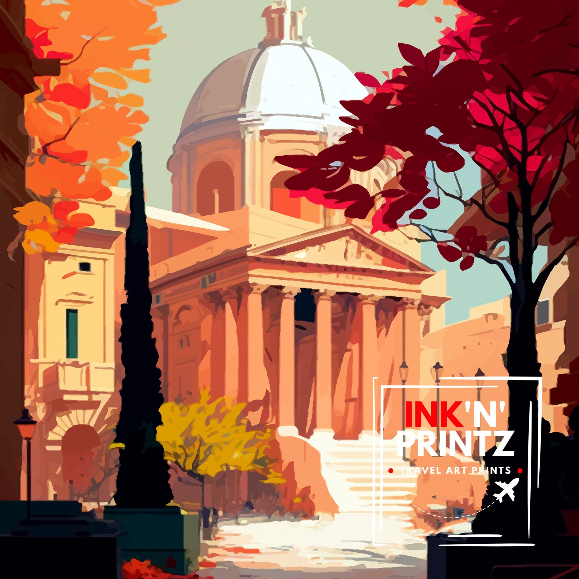 Rome Italy Travel Print: Colosseum, St. Peter's Basilica