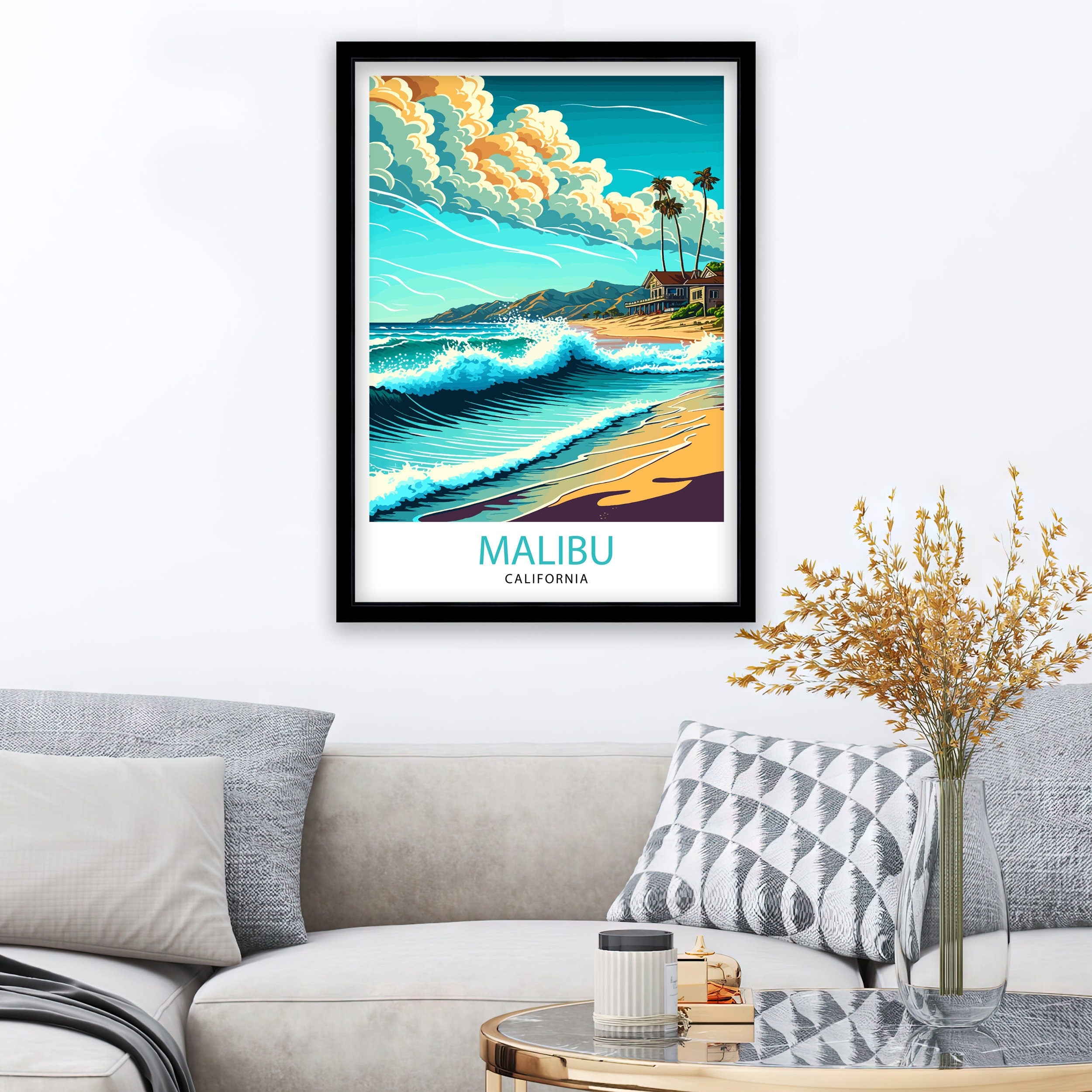 Malibu California Travel Print| Malibu Wall Decor Malibu Home Living Decor Malibu California Illustration Travel Poster Gift For Malibu