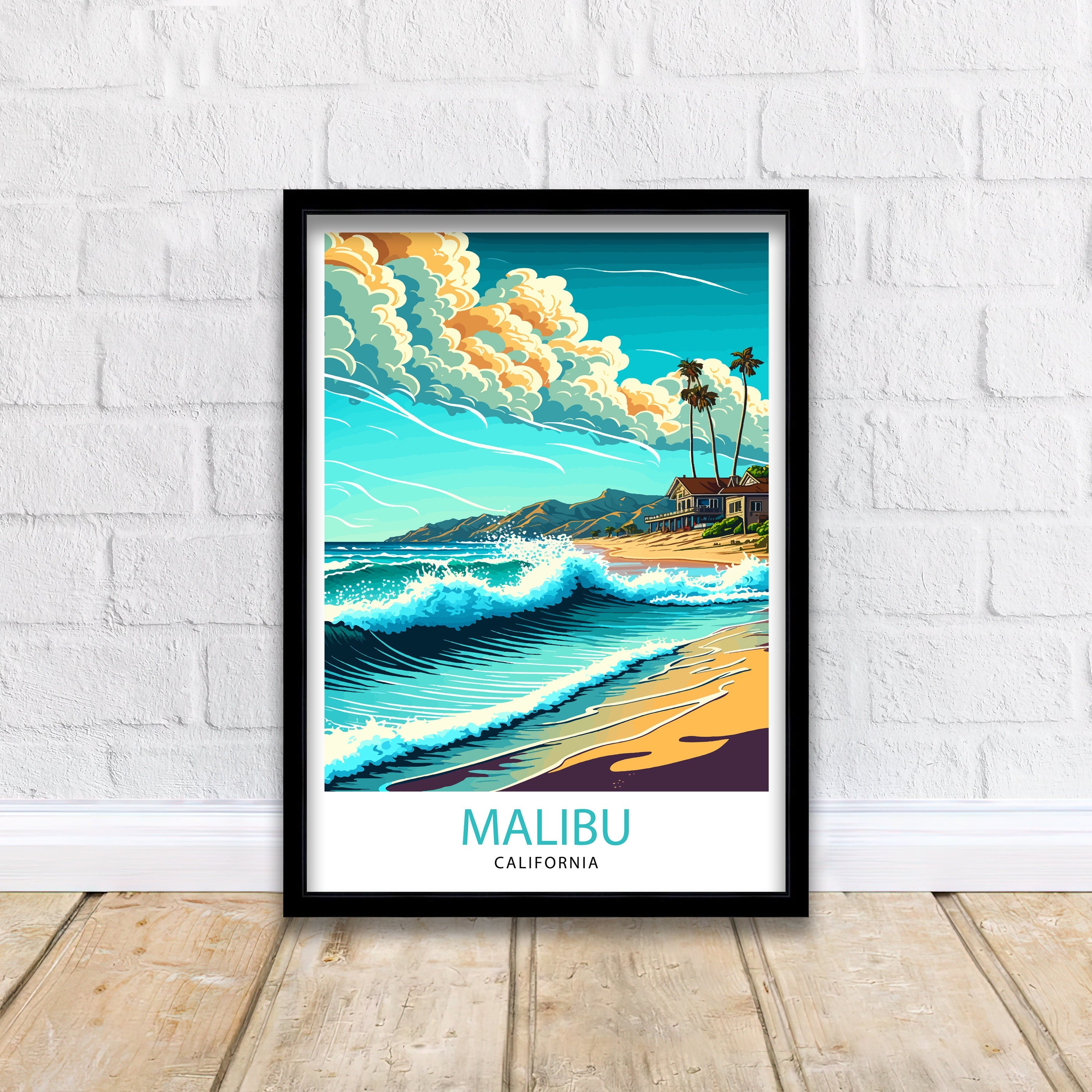 Malibu California Travel Print| Malibu Wall Decor Malibu Home Living Decor Malibu California Illustration Travel Poster Gift For Malibu