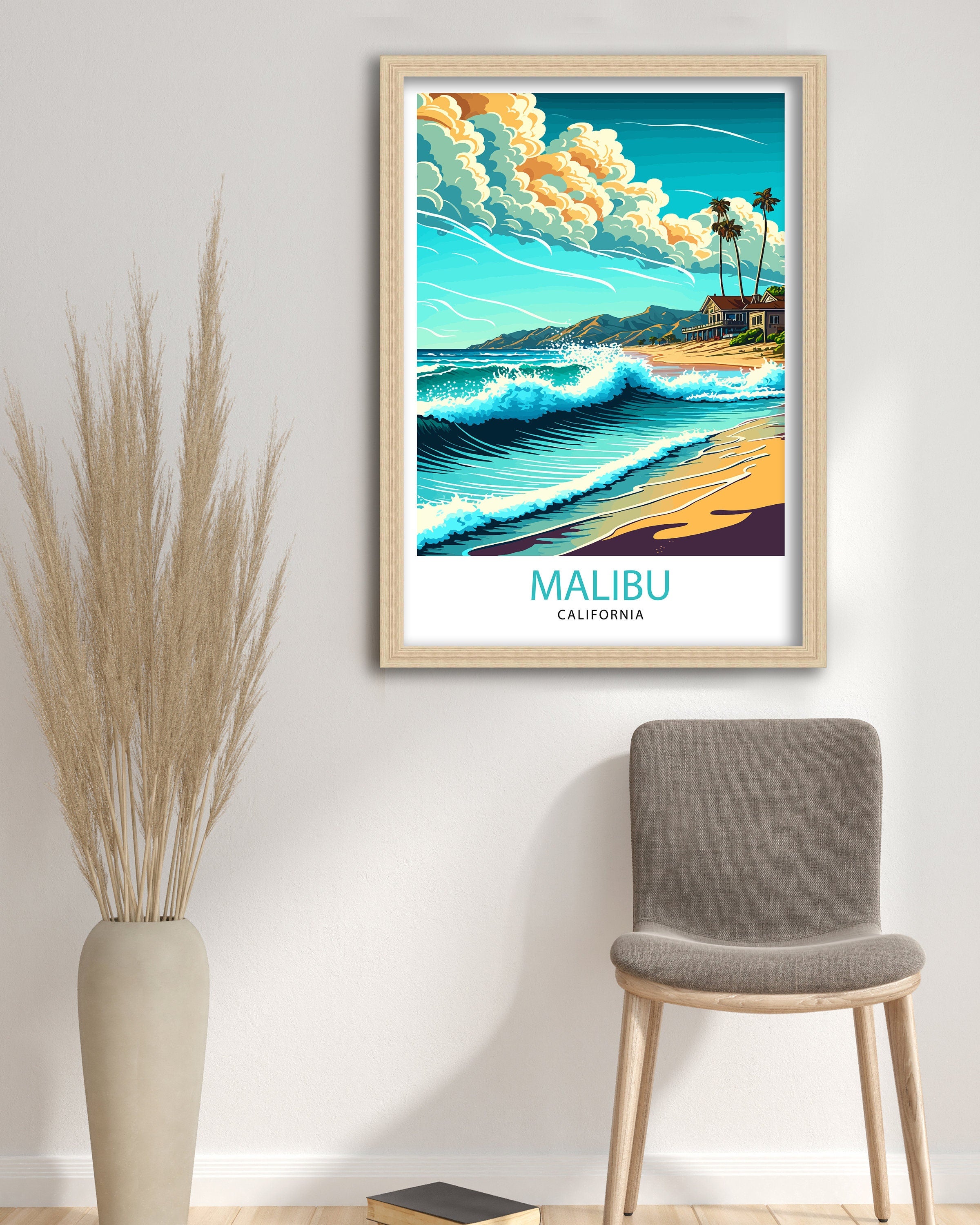 Malibu California Travel Print| Malibu Wall Decor Malibu Home Living Decor Malibu California Illustration Travel Poster Gift For Malibu