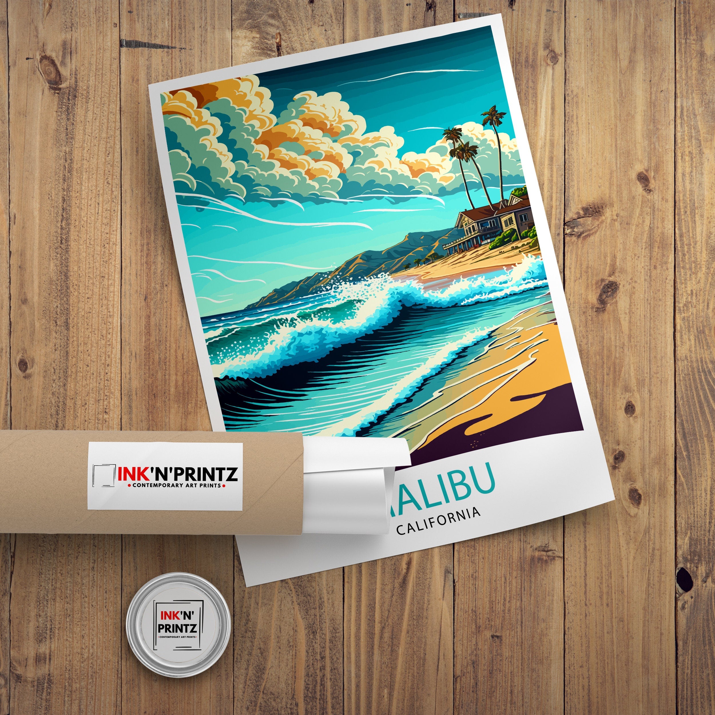 Malibu California Travel Print| Malibu Wall Decor Malibu Home Living Decor Malibu California Illustration Travel Poster Gift For Malibu