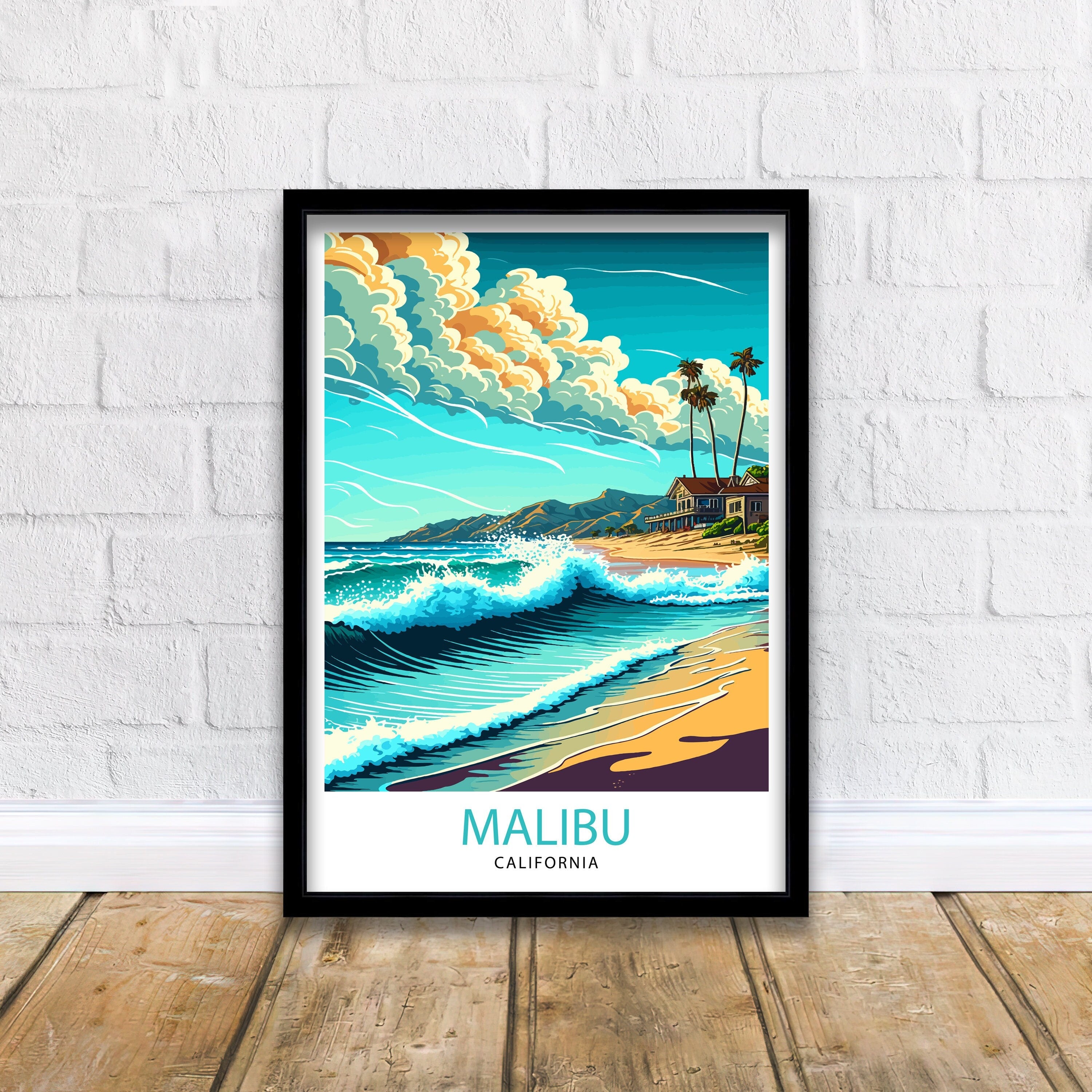 Malibu California Travel Print| Malibu Wall Decor Malibu Home Living Decor Malibu California Illustration Travel Poster Gift For Malibu