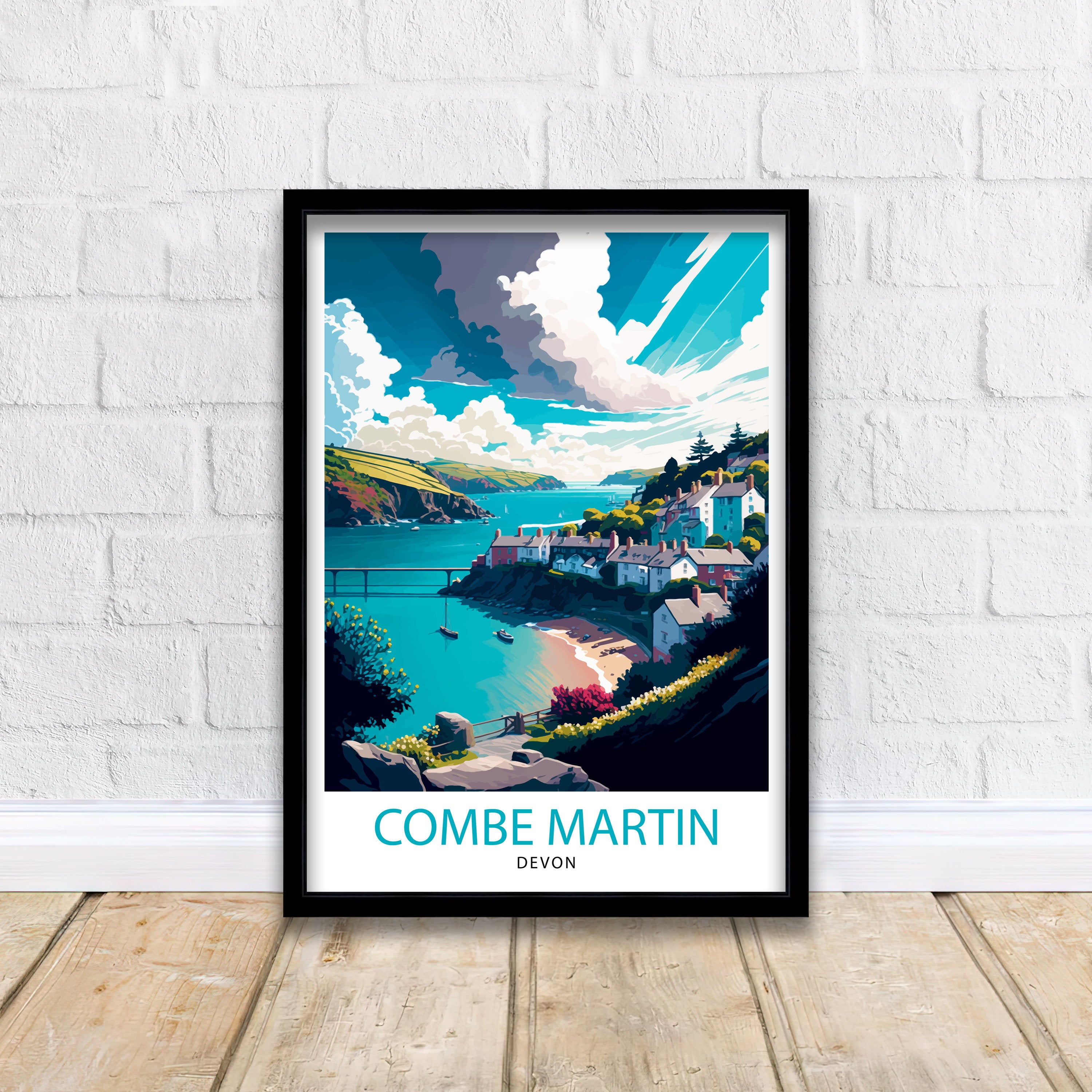 Combe Martin Devon Travel Print Combe Martin Wall Art Devon Travel Poster Coastal Art Print Gift For Traveler Home Decor