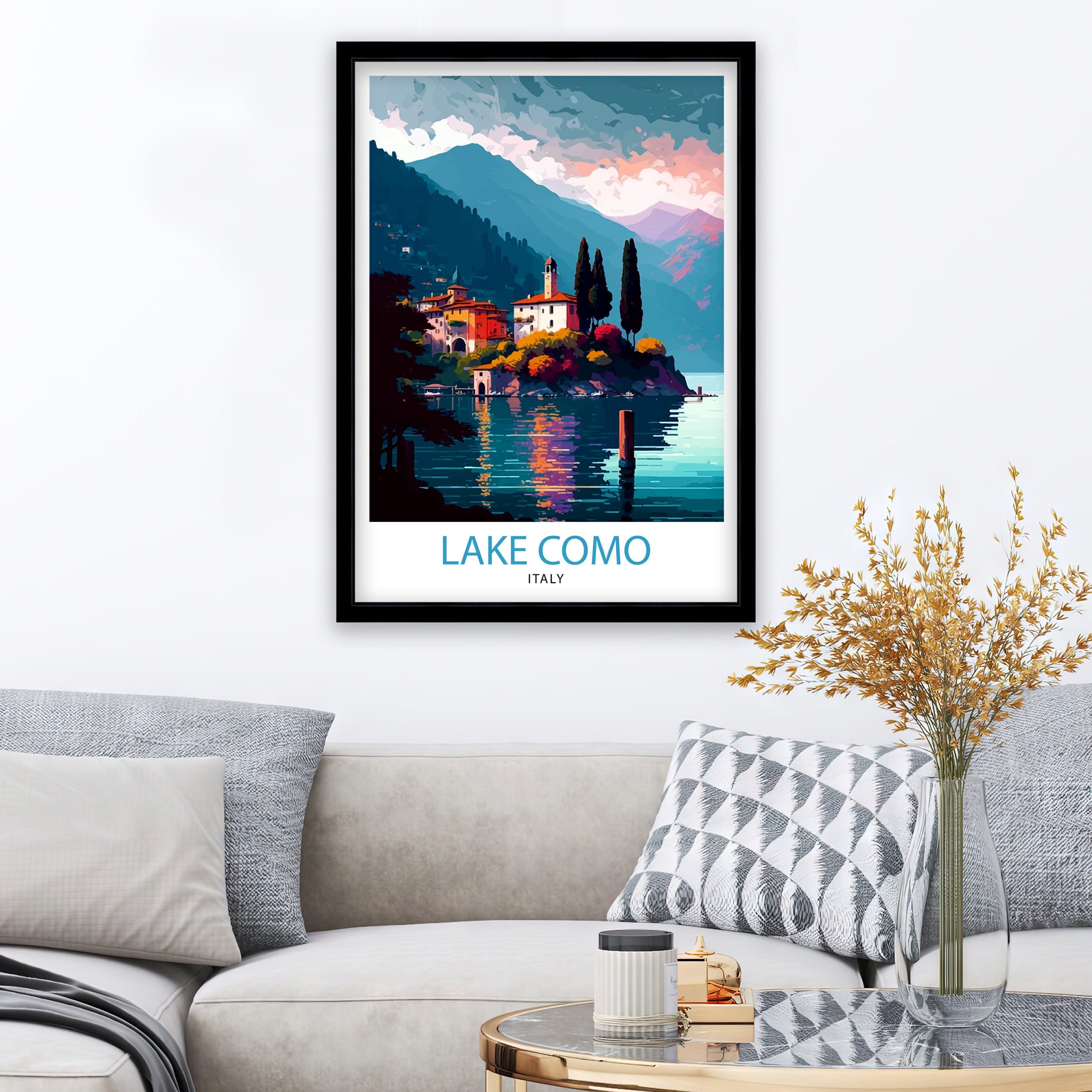 Lake Como Italy Travel Print Wall Decor Home Living Decor Italy Illustration Travel Poster Gift For Italy Home Decor