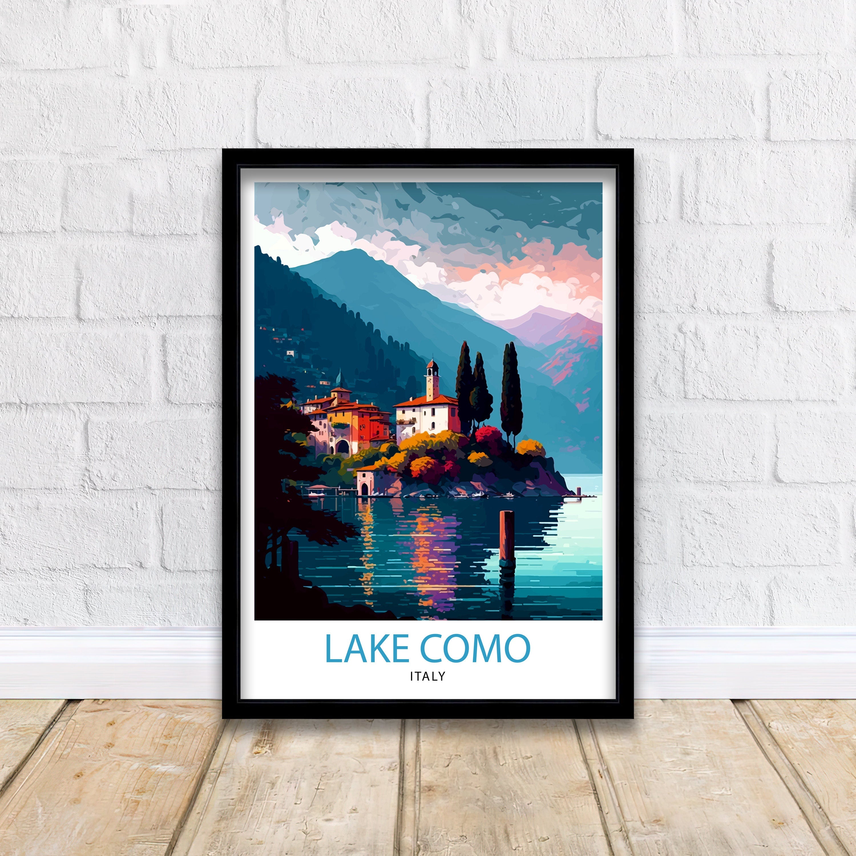 Lake Como Italy Travel Print Wall Decor Home Living Decor Italy Illustration Travel Poster Gift For Italy Home Decor