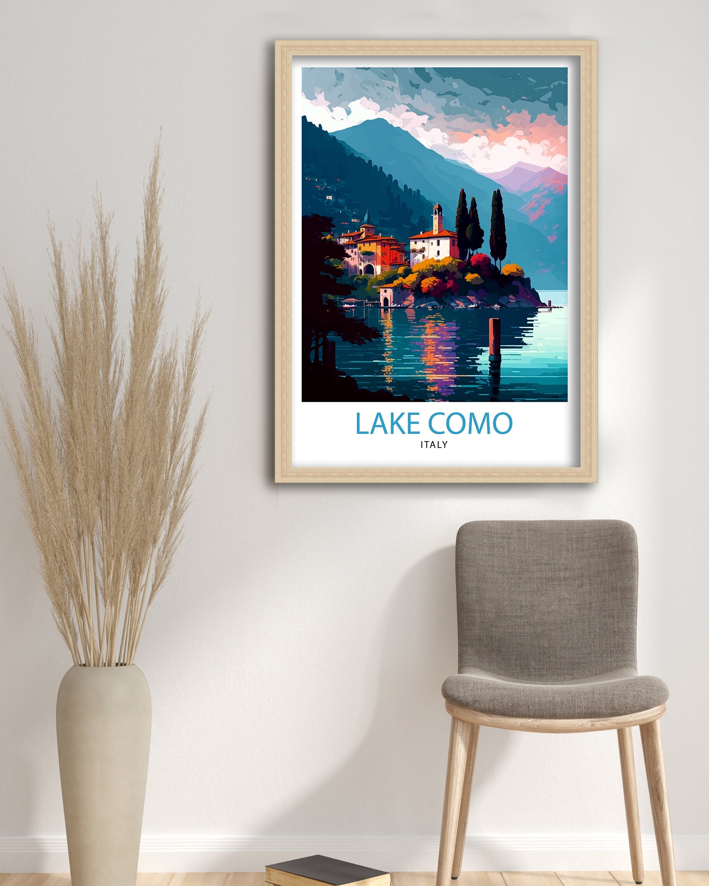 Lake Como Italy Travel Print Wall Decor Home Living Decor Italy Illustration Travel Poster Gift For Italy Home Decor