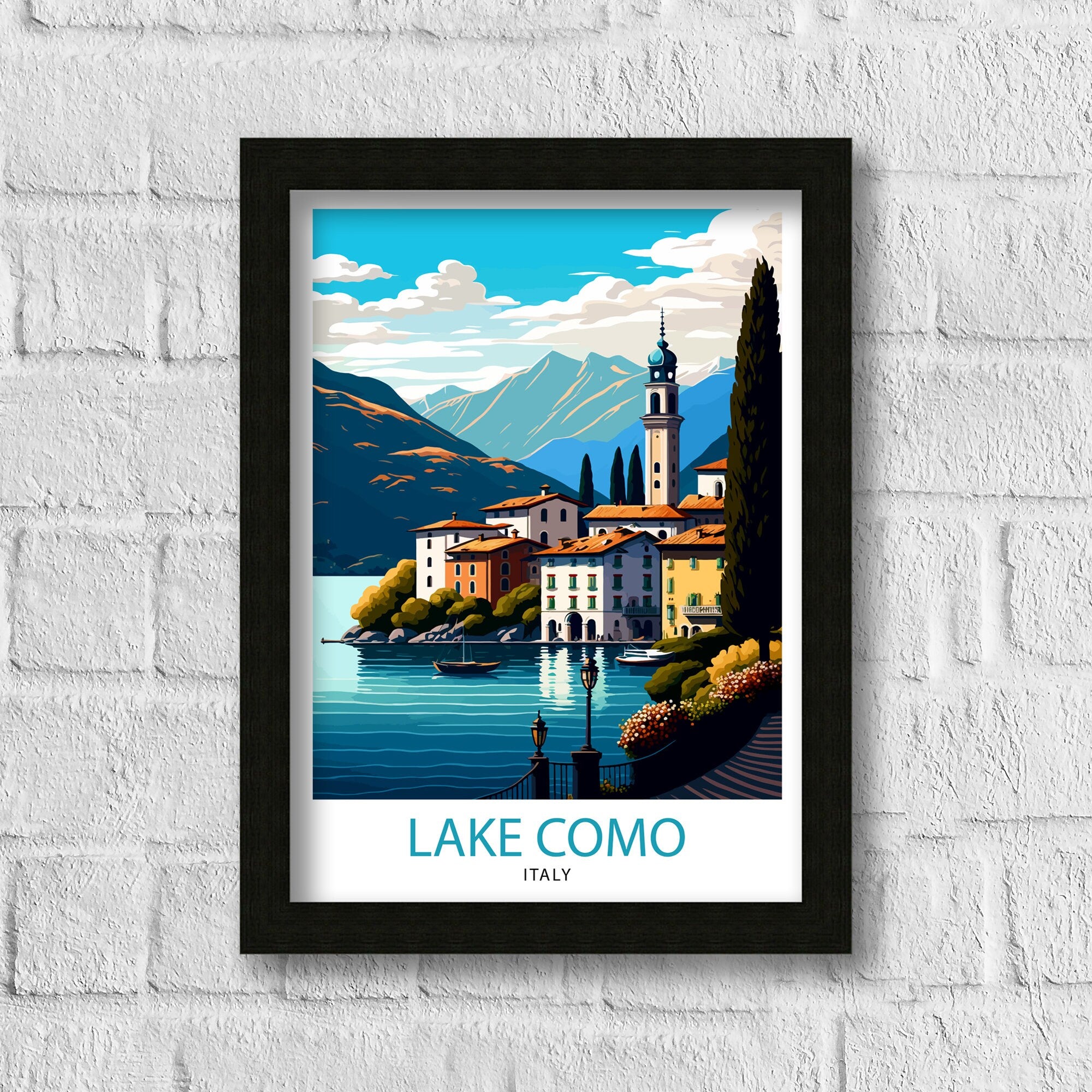 Lake Como Italy Travel Print Wall Decor Home Living Decor Italy Illustration Travel Poster Gift For Italy Home Decor
