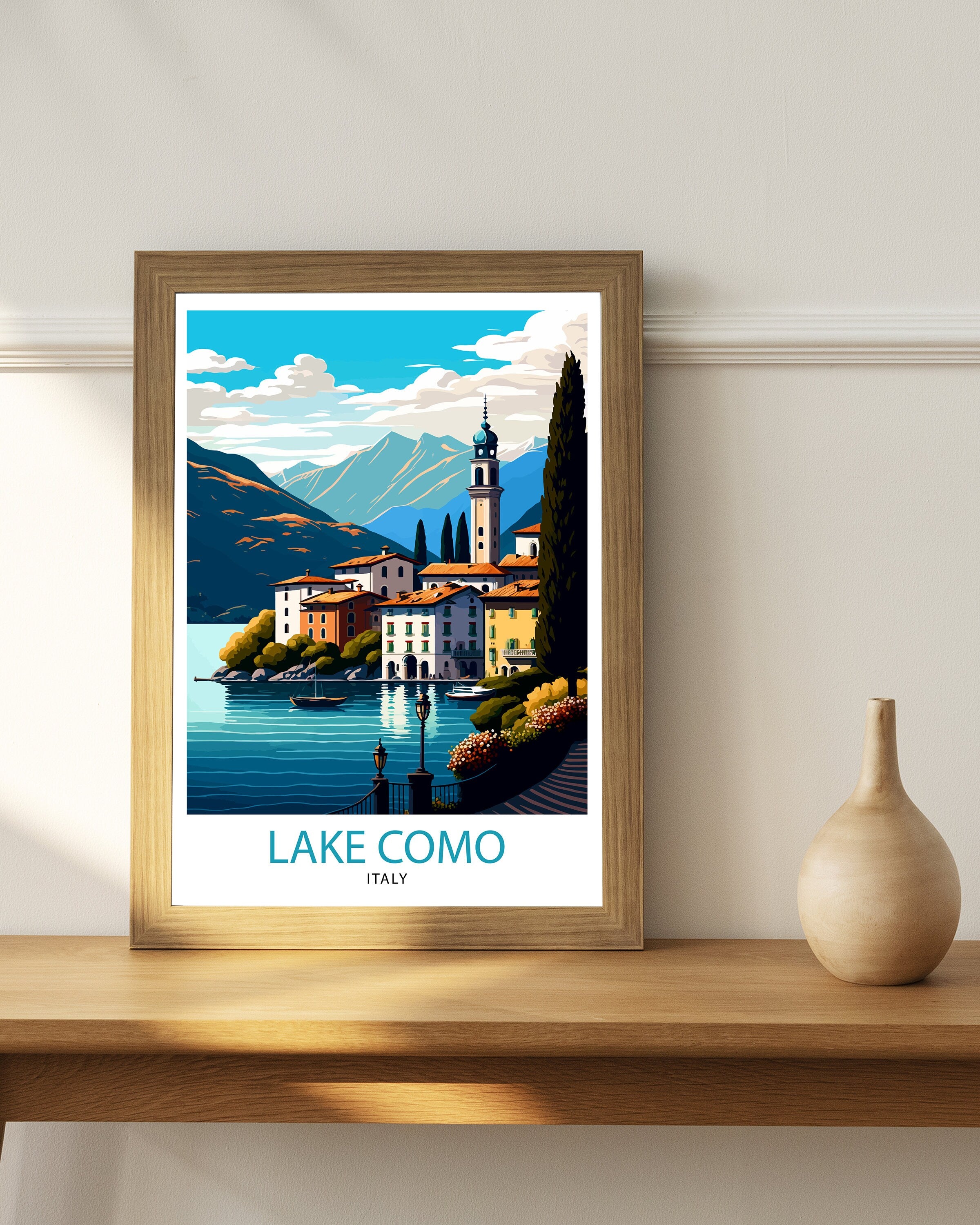 Lake Como Italy Travel Print Wall Decor Home Living Decor Italy Illustration Travel Poster Gift For Italy Home Decor