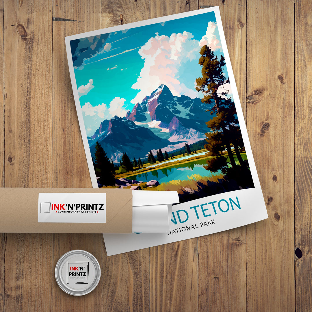 Grand Teton National Park Travel Print| Mountain Wall Art Wyoming Home Decor Nature Poster | Adventure Gift