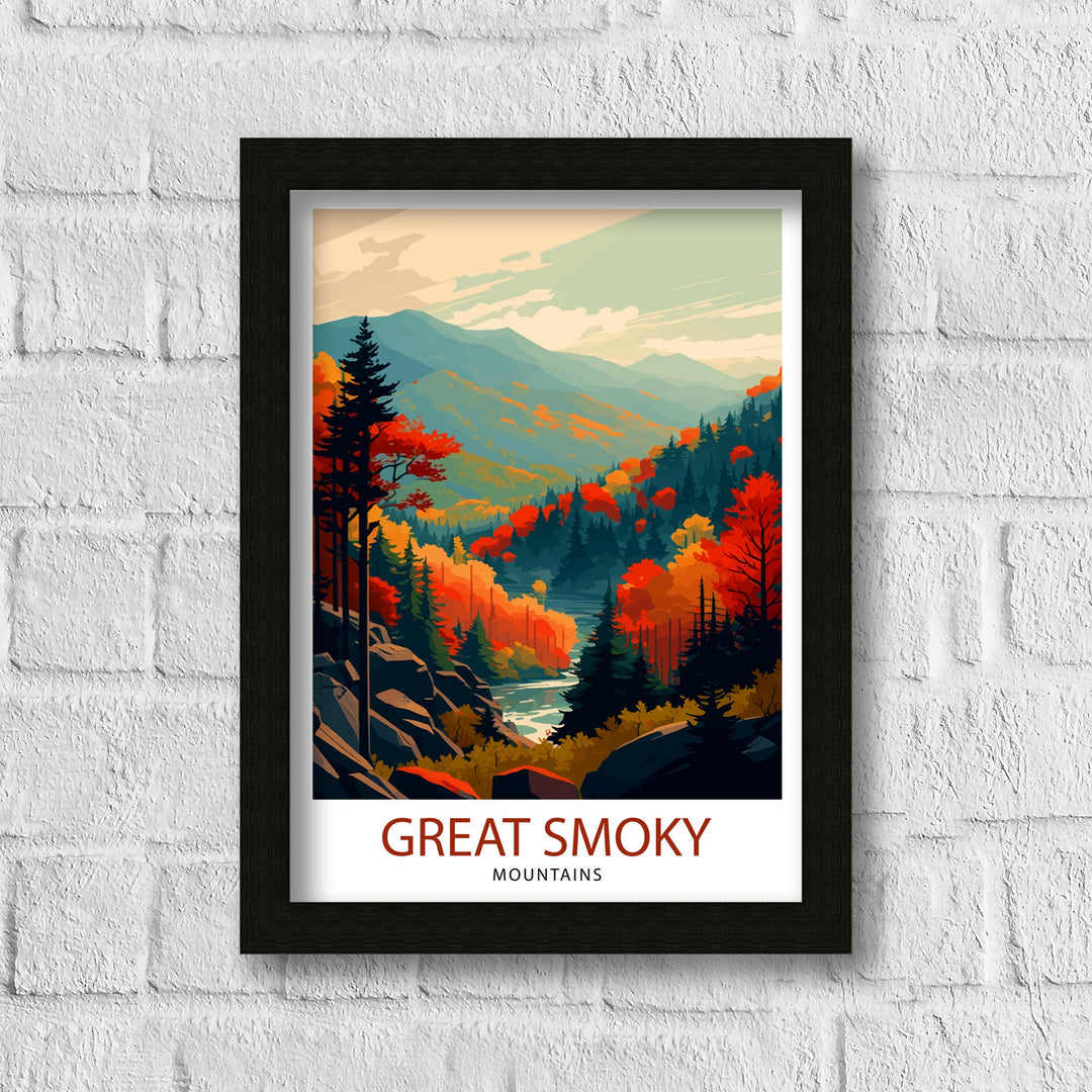 Great Smoky Mountains Travel Print| Smoky Mountains Wall Decor Smoky Mountains Home Living Decor Tennessee Travel Poster, USA National Park