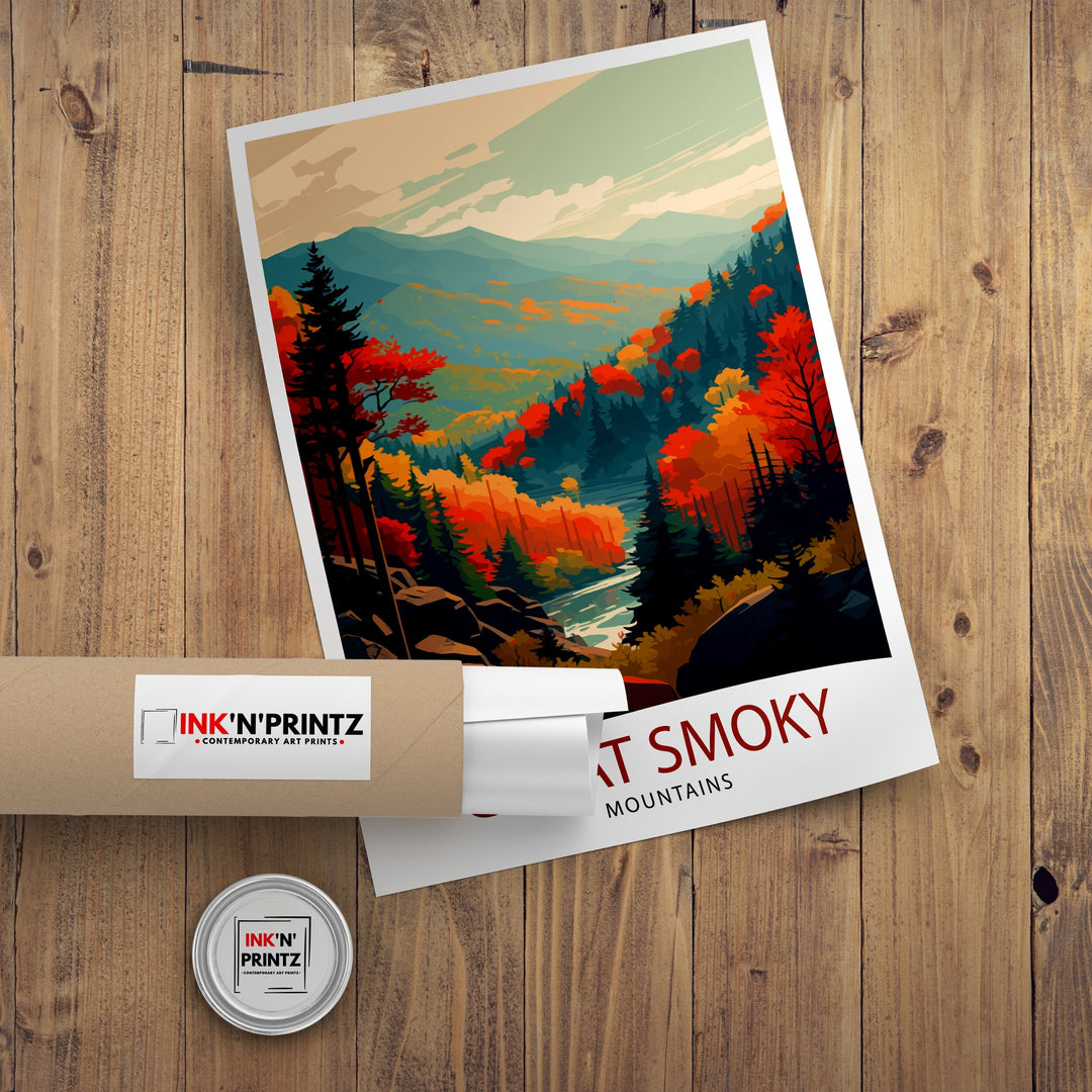 Great Smoky Mountains Travel Print| Smoky Mountains Wall Decor Smoky Mountains Home Living Decor Tennessee Travel Poster, USA National Park