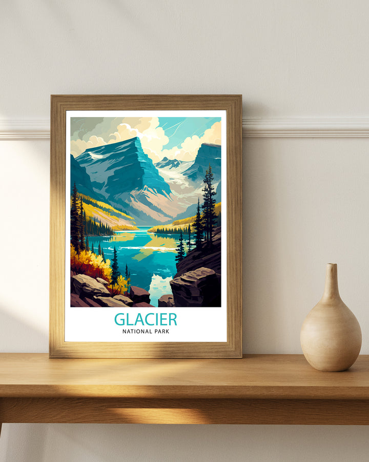 Glacier National Park Travel Print| Glacier National Park Wall Art Montana Travel Poster Glacier National Park Home Decor Glacier