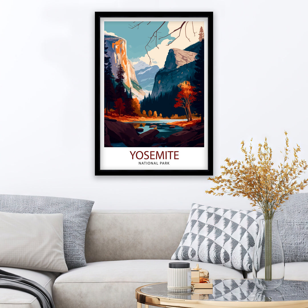 Yosemite National Park Travel Print Yosemite Wall Art Yosemite Home Decor Yosemite California Illustration Yosemite Travel Poster