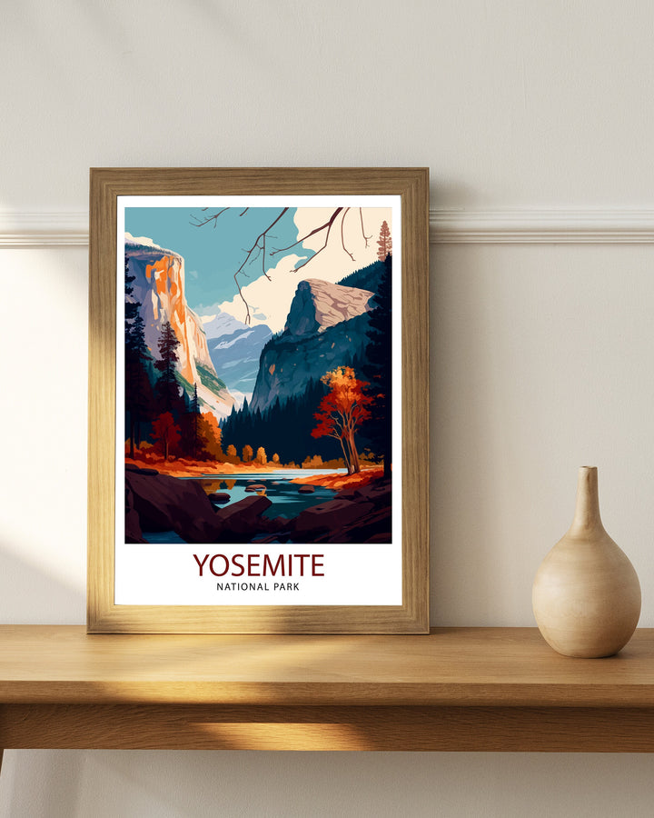 Yosemite National Park Travel Print Yosemite Wall Art Yosemite Home Decor Yosemite California Illustration Yosemite Travel Poster