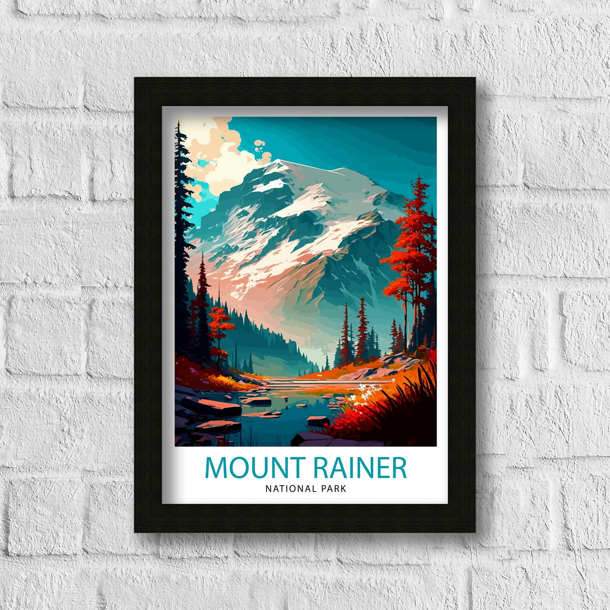 Mount Rainier Travel Print Washington Wall Decor Mount Rainier National Park Illustration Travel Poster Gift For Hikers and Nature Lovers