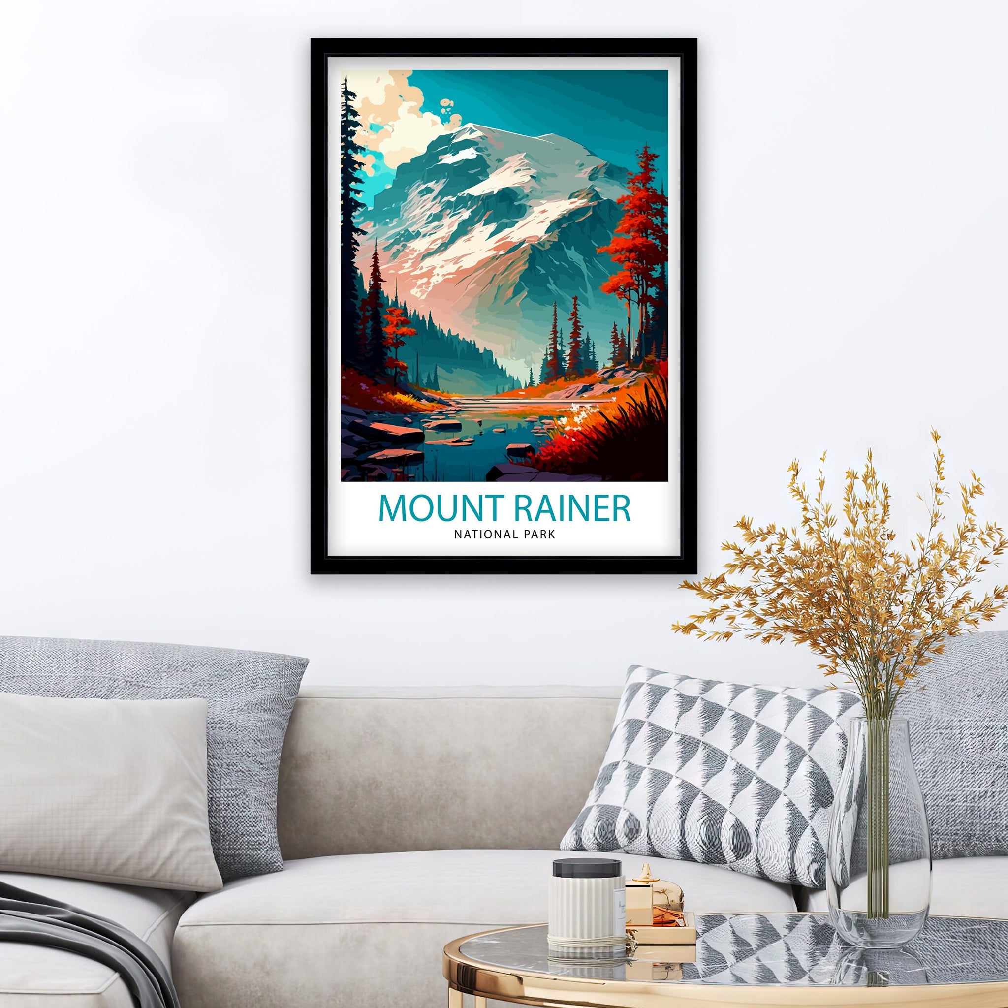Mount Rainier Travel Print Washington Wall Decor Mount Rainier National Park Illustration Travel Poster Gift For Hikers and Nature Lovers