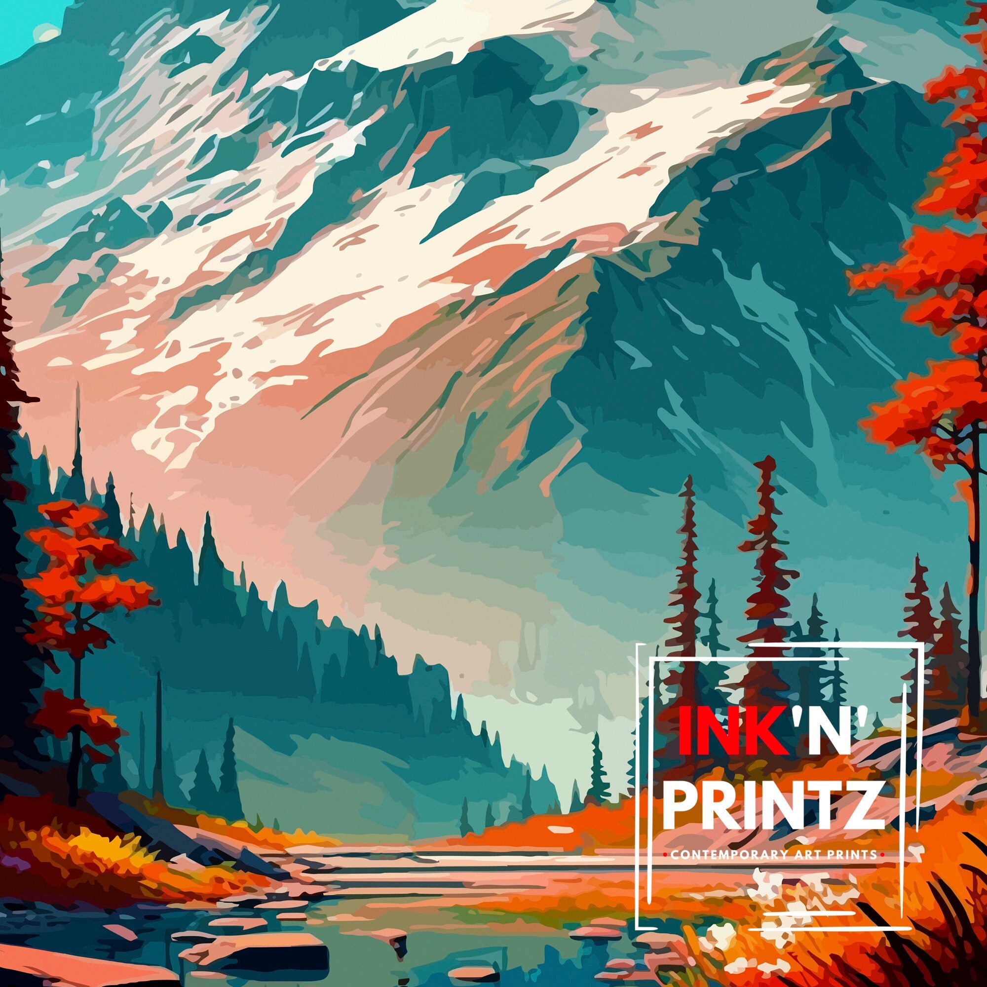 Mount Rainier Travel Print Washington Wall Decor Mount Rainier National Park Illustration Travel Poster Gift For Hikers and Nature Lovers