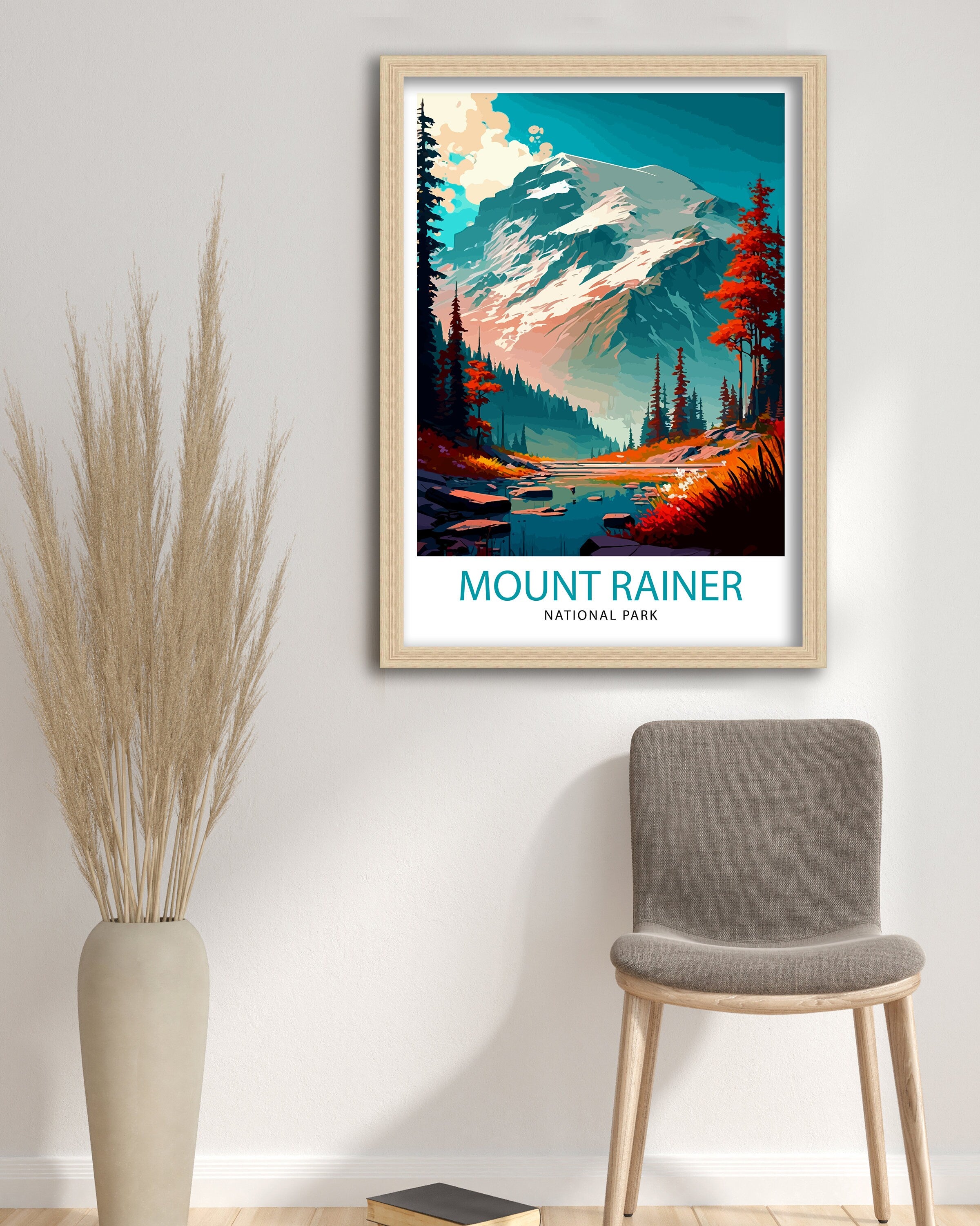 Mount Rainier Travel Print Washington Wall Decor Mount Rainier National Park Illustration Travel Poster Gift For Hikers and Nature Lovers