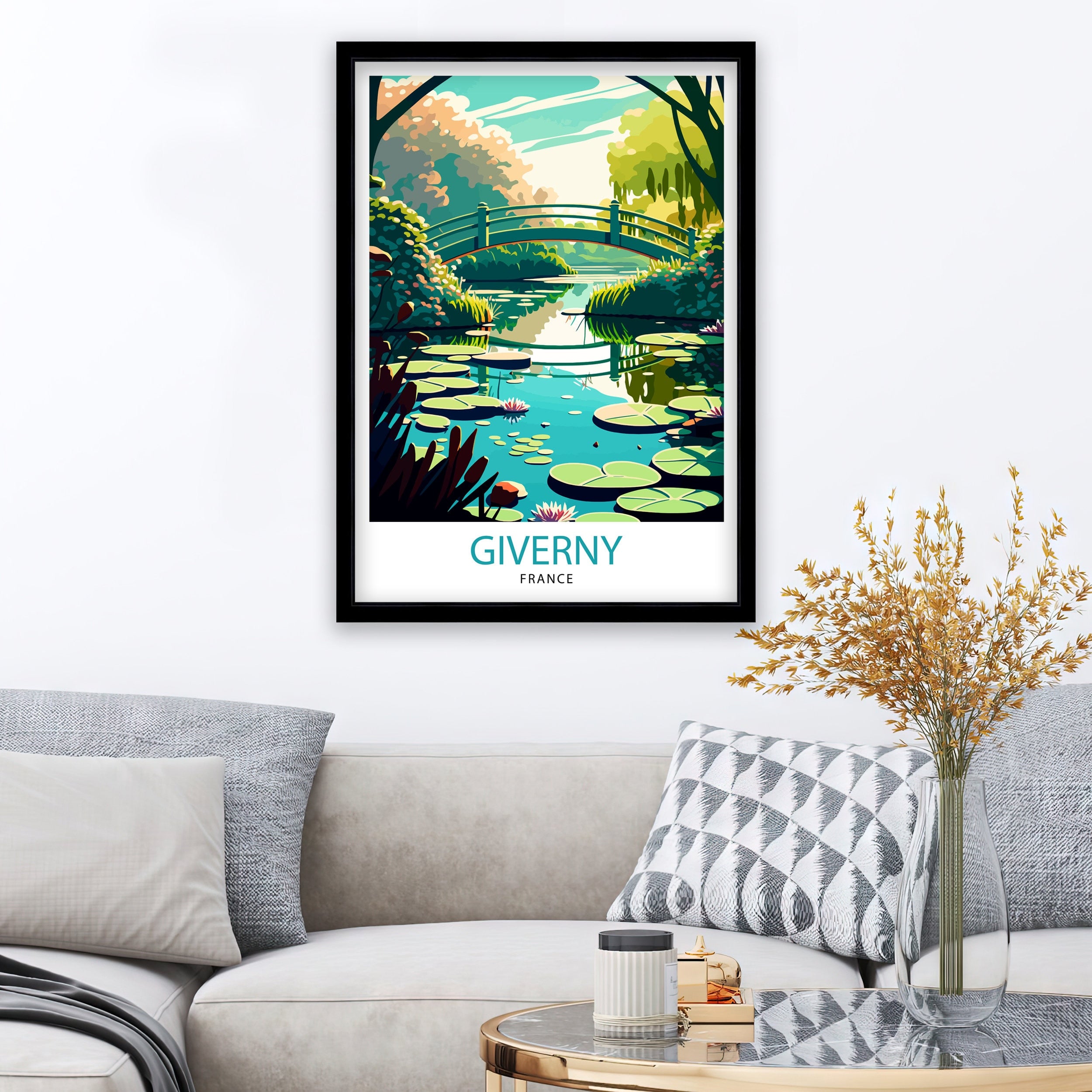 Giverny France Travel Print Giverny Wall Decor Giverny Home Living Decor Giverny France Illustration Travel Poster Gift for Giverny France