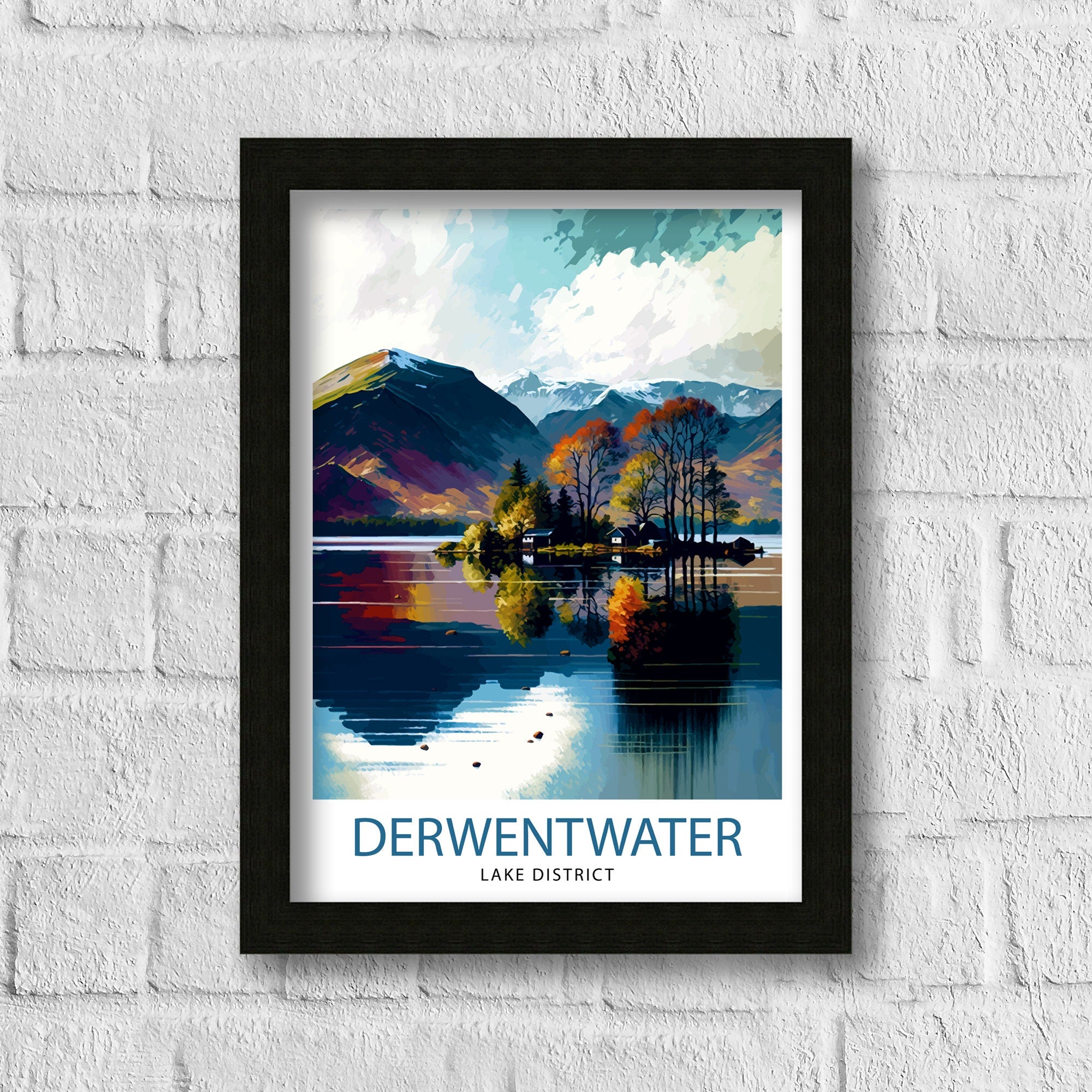 Derwentwater Cumbria Travel Print Wall Decor Home Living Decor Illustration Travel Poster Gift For Derwentwater Cumbria Home Decor