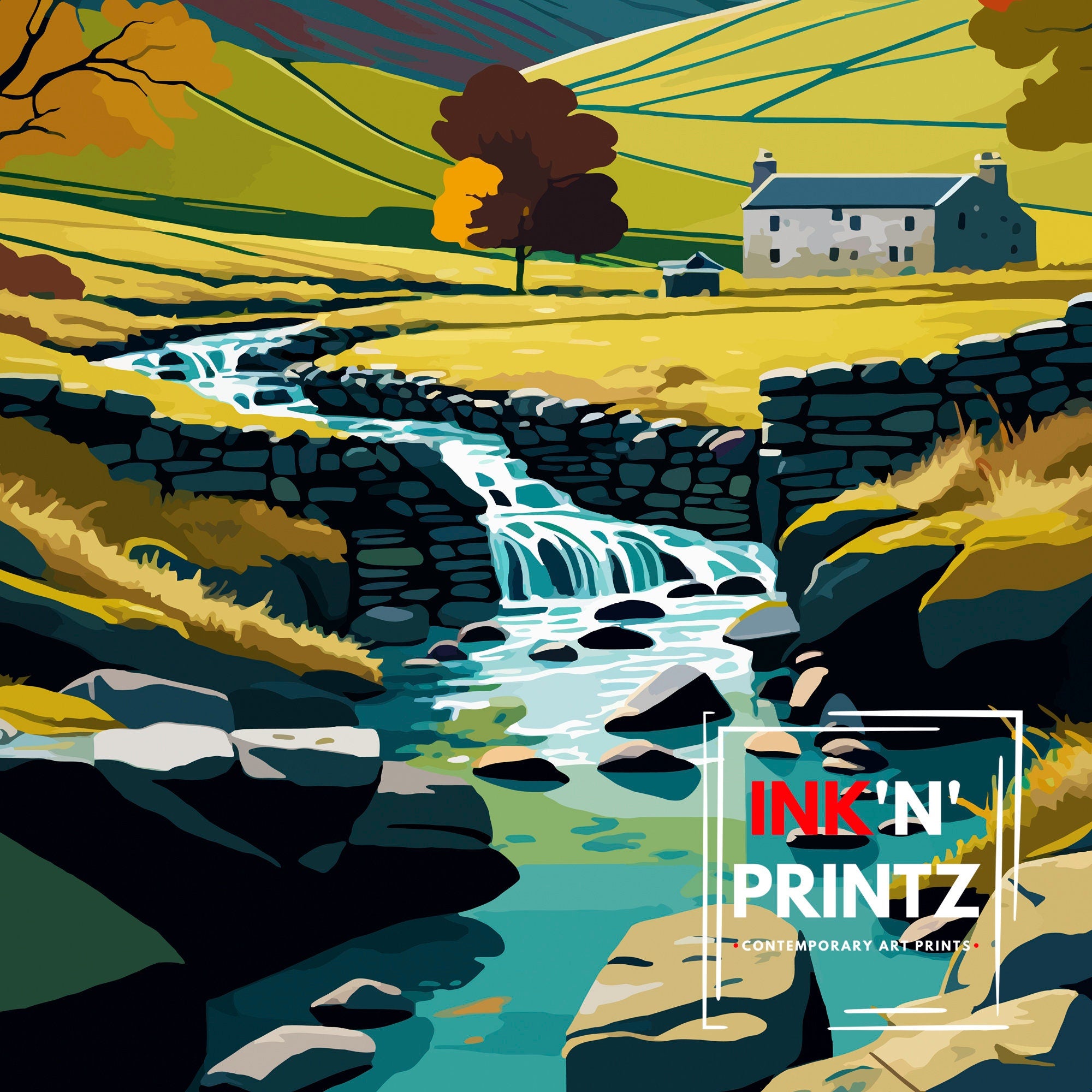 Yorkshire Dales Travel Print Wall Art, Home Decor Yorkshire Dales Illustration Travel Poster Gift For UK Travelers England Home Decor