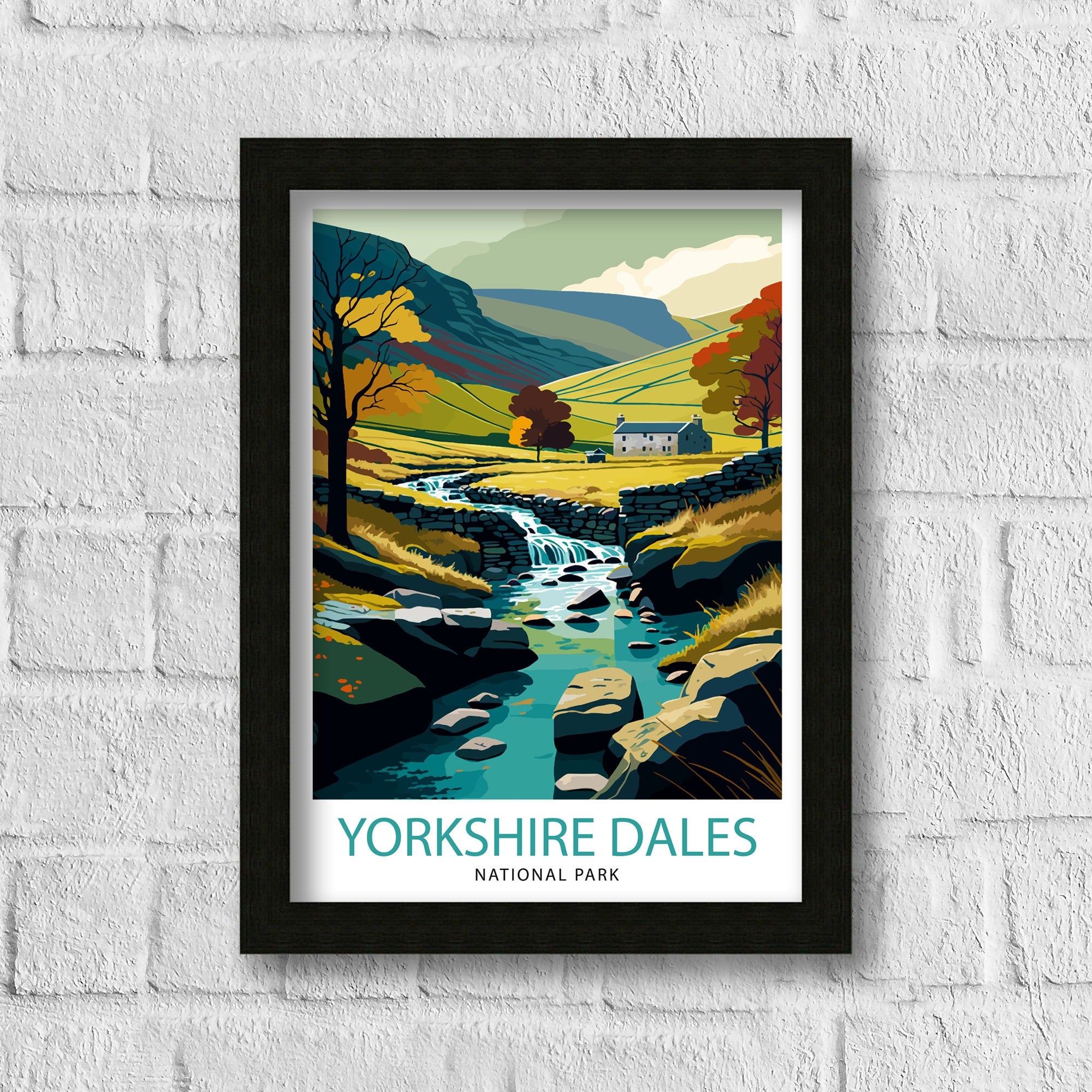 Yorkshire Dales Travel Print Wall Art, Home Decor Yorkshire Dales Illustration Travel Poster Gift For UK Travelers England Home Decor