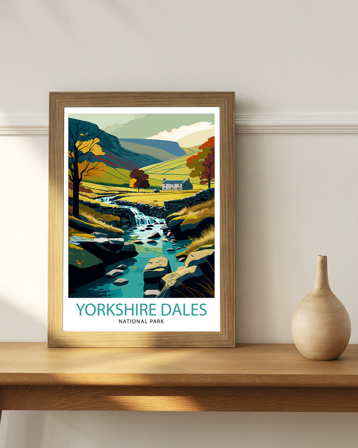 Yorkshire Dales Travel Poster Wall Art, Home Decor Yorkshire Dales Illustration Travel Poster Gift For UK Travelers England Home Decor