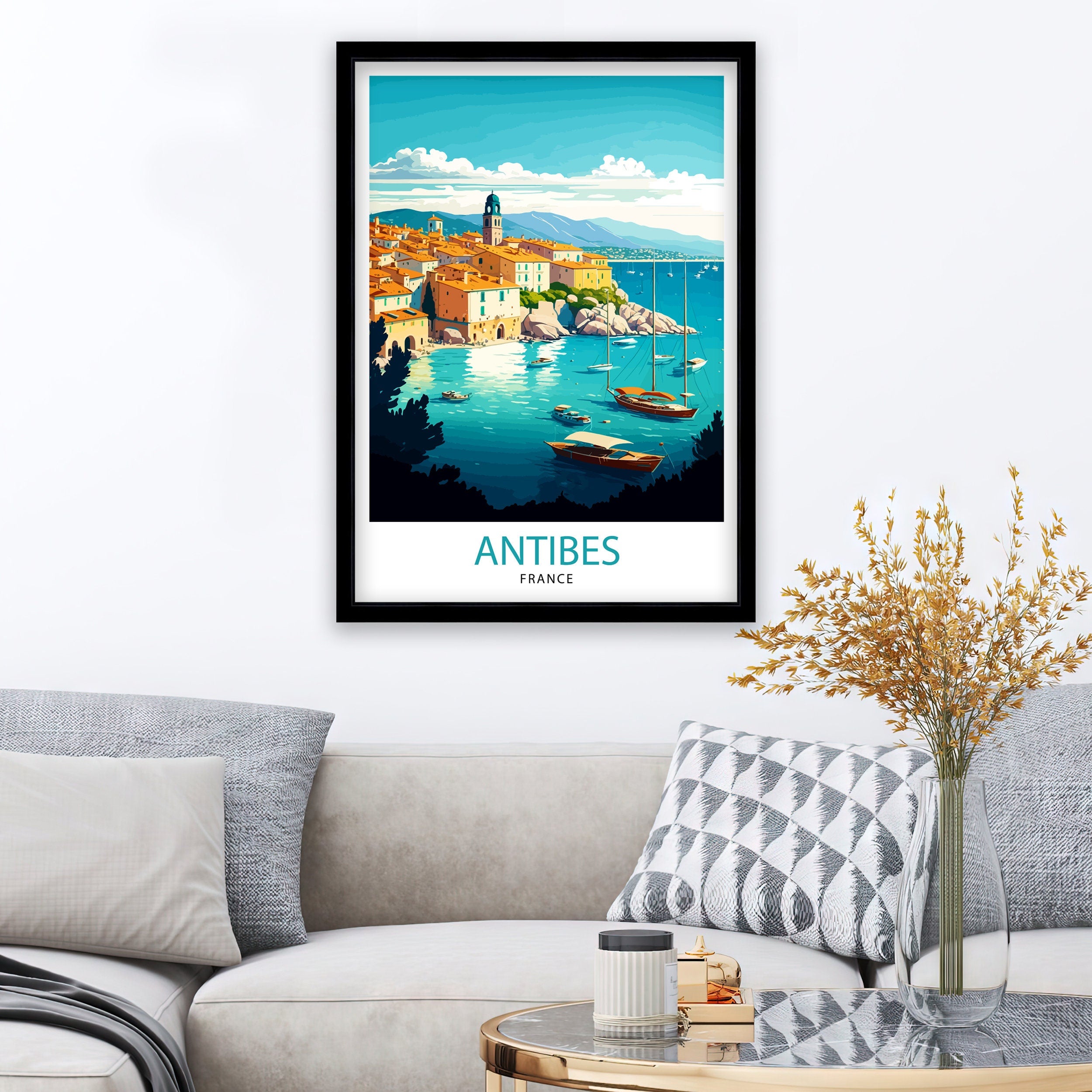 Antibes France Travel Print Antibes Wall Decor Antibes Home Living Decor Antibes France Illustration Travel Poster Gift for Antibes